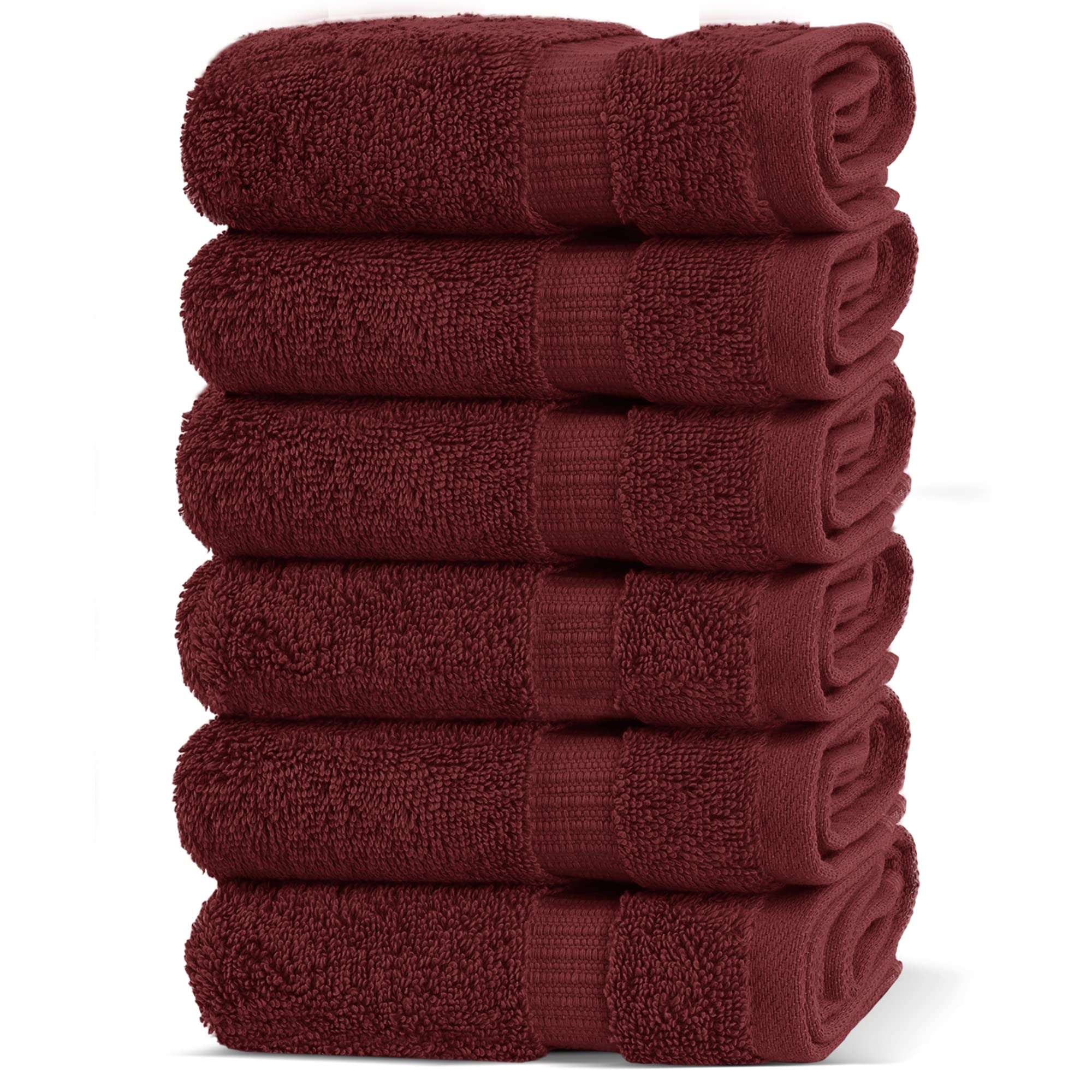 Chakir Turkish Linens 100% Cotton Premium Turkish Towels For Bathroom | 13'' X 13'' (6-Piece Washcloth, Cranberry)