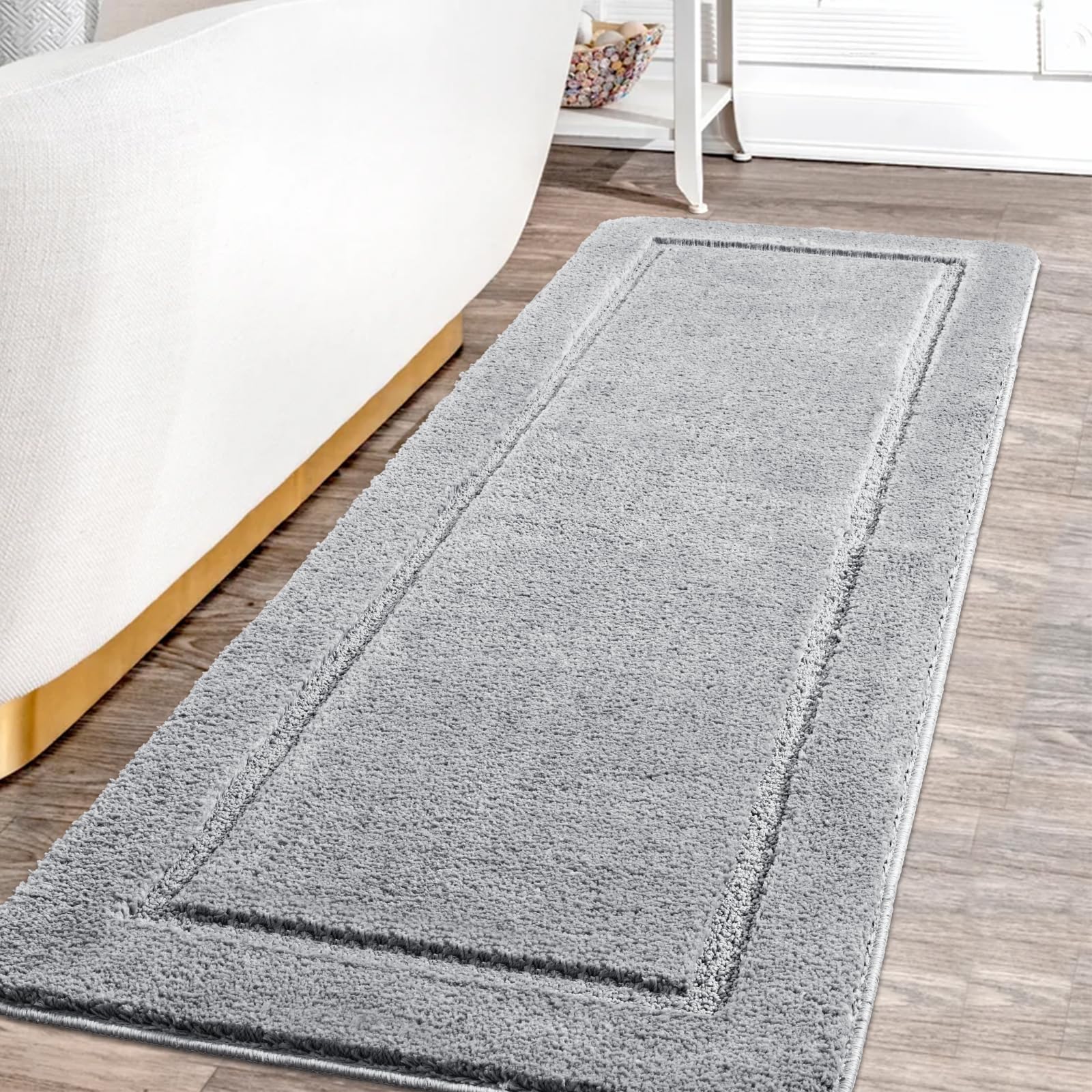 Homore Luminous Grey Bathroom Rugs,70X24 Inch Non Slip Bathroom Runner Rug, Extra Soft Long Bath Rug, Absorbent Thick Microfiber