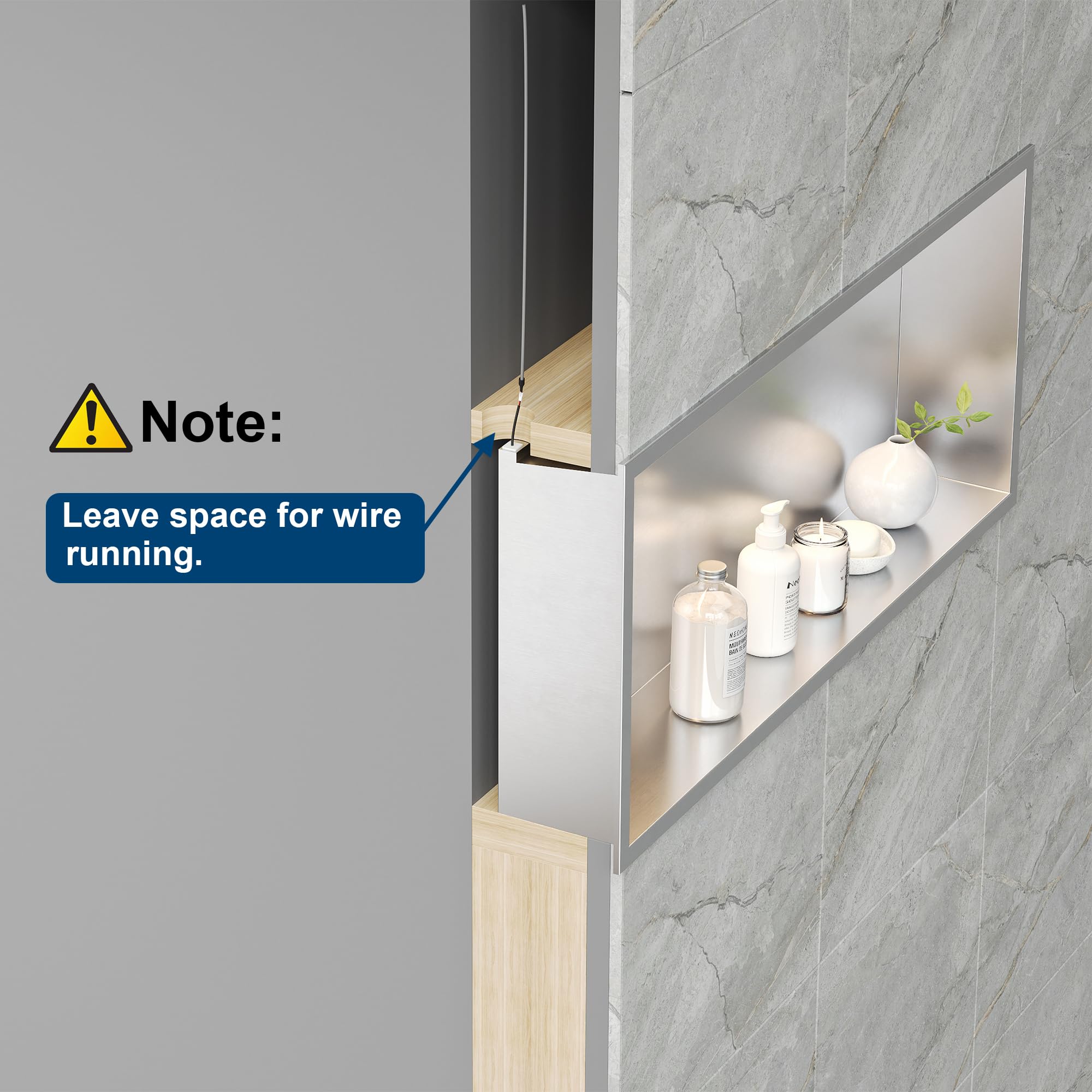 Neodrain Shower Niche, Brushed 36X12 In Stainless Steel Wall Niche, No Tile Needed Wall Niche For Bathroom Storage Over Mount In