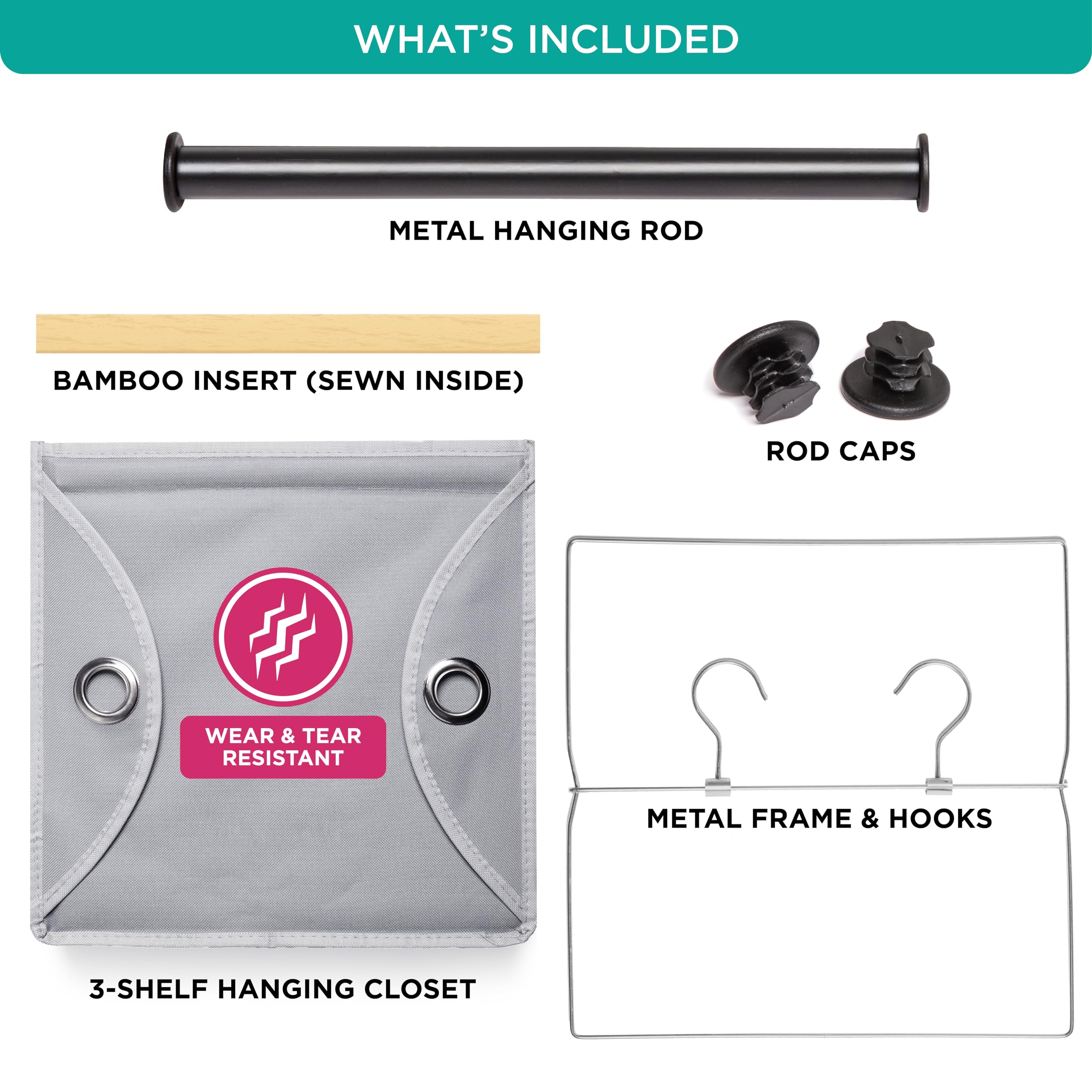 Hanging Closet Organizer With 3 Shelves - Closet Storage And Rv Closet Hanging Organizer - Grey With Black Metal Rod - 12    W X