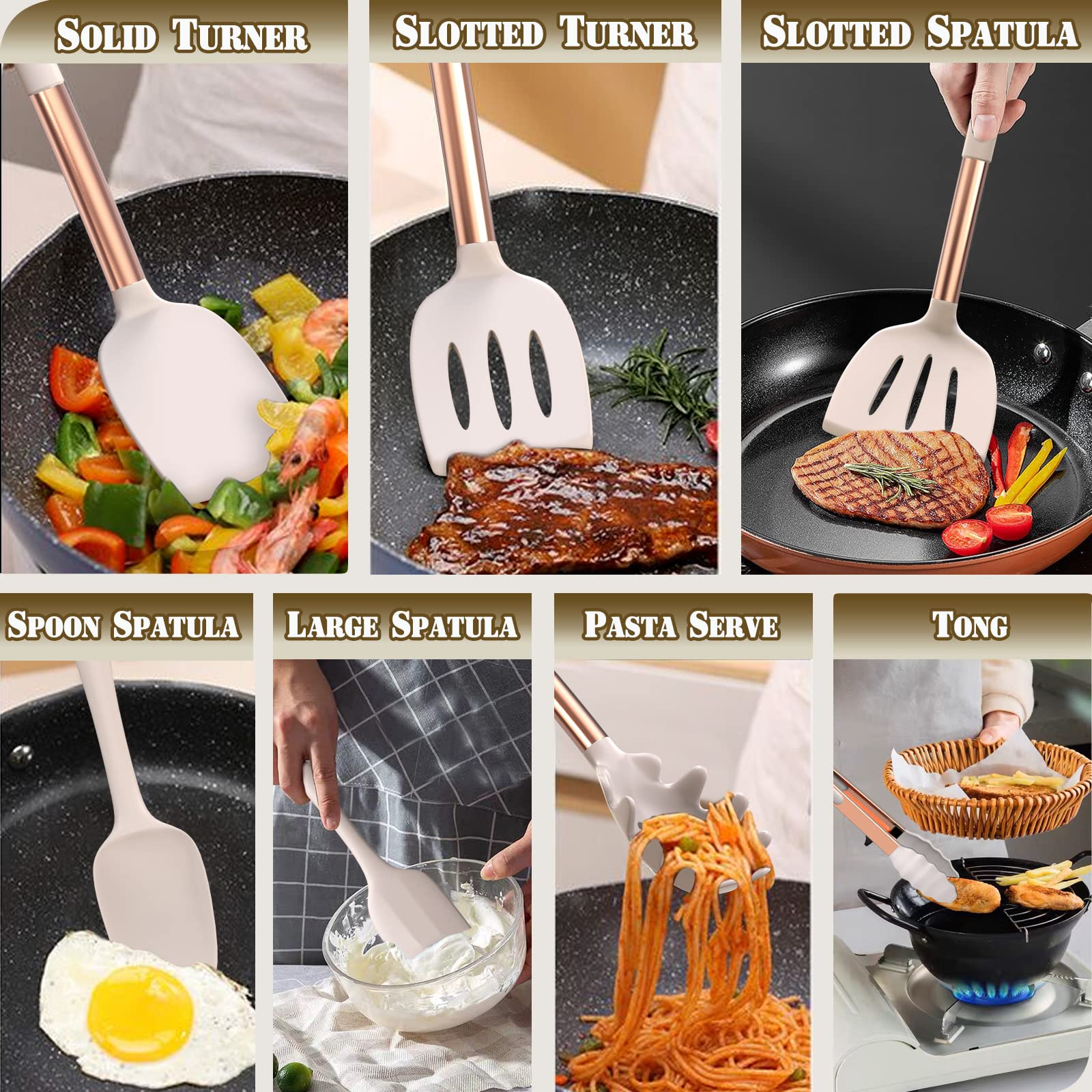 Umite Chef Silicone Kitchen Cooking Utensil Set, 43 Pcs Spatula Utensils Set With Rose Gold Stainless Steel Handle, Non-Stick He