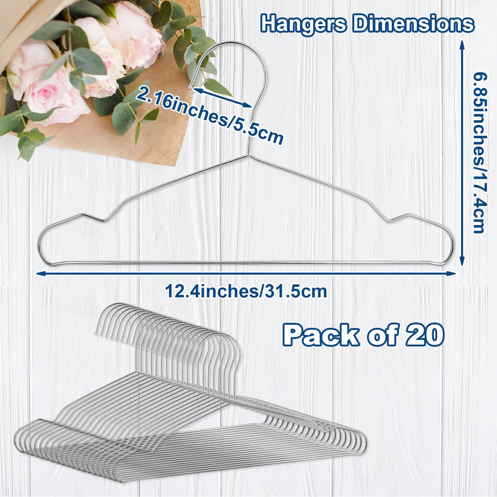 LifHap Stainless Steel Kids Hangers - 20 Pack, Non-Slip, Space-Saving, Silver for Baby, Toddler & Kids' Clothes