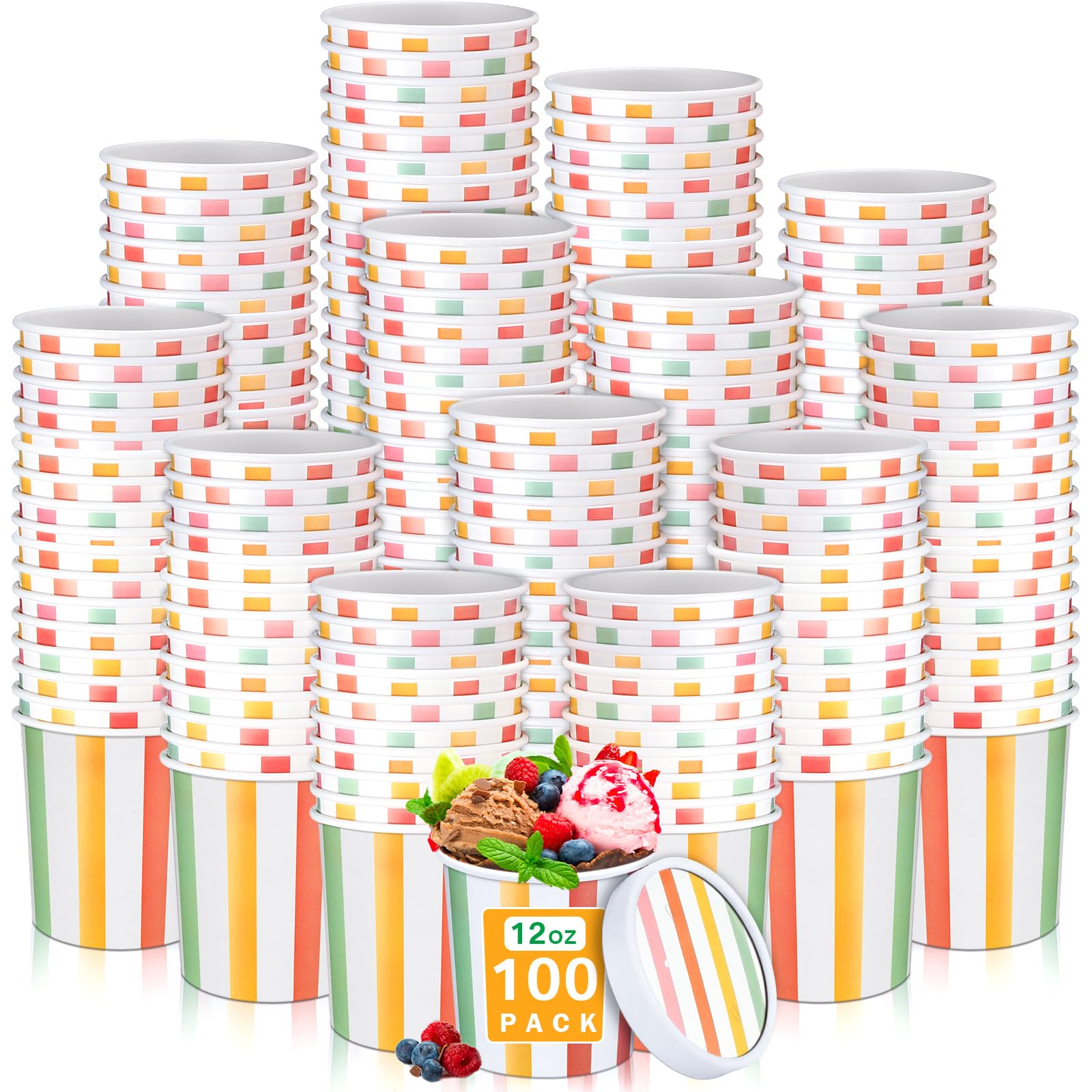 Irenare 100 Sets 12 Oz Valentine'S Day Disposable Soup Cups With Vented Lids Ice Cream Cup Hot Soup Bowls With Lids Kraft Paper