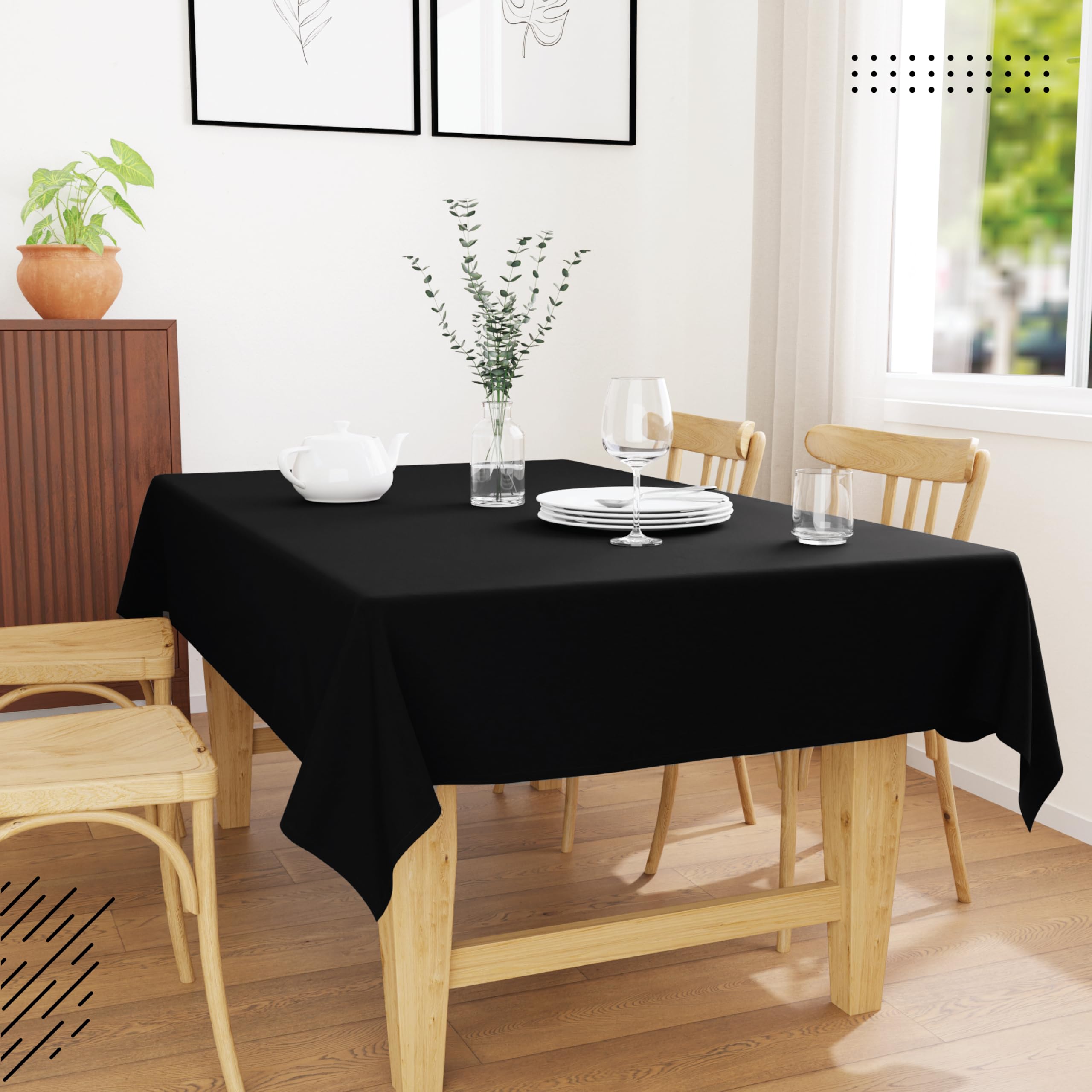 Encasa Table Cloth Size 56X84 In | Cotton Canvas Fabric | Jet Black Solid Color | Dining Tablecloth For Decoration - Machine Was