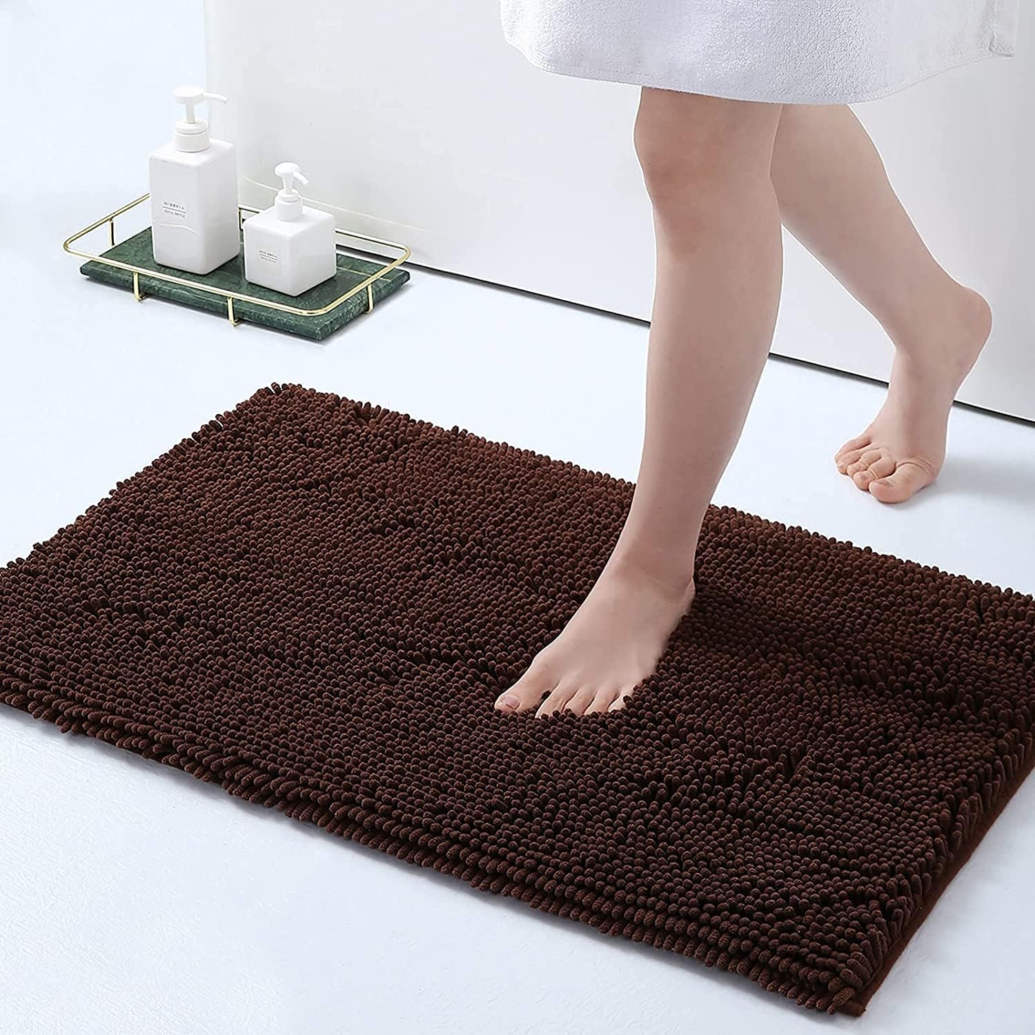 VDHJA Chenille Bath Mat, Floor Carpet for Home Bathroom, Bedroom, Balcony, Office, Living Room, Soft Non Slip Mat (Brown 80 x 50