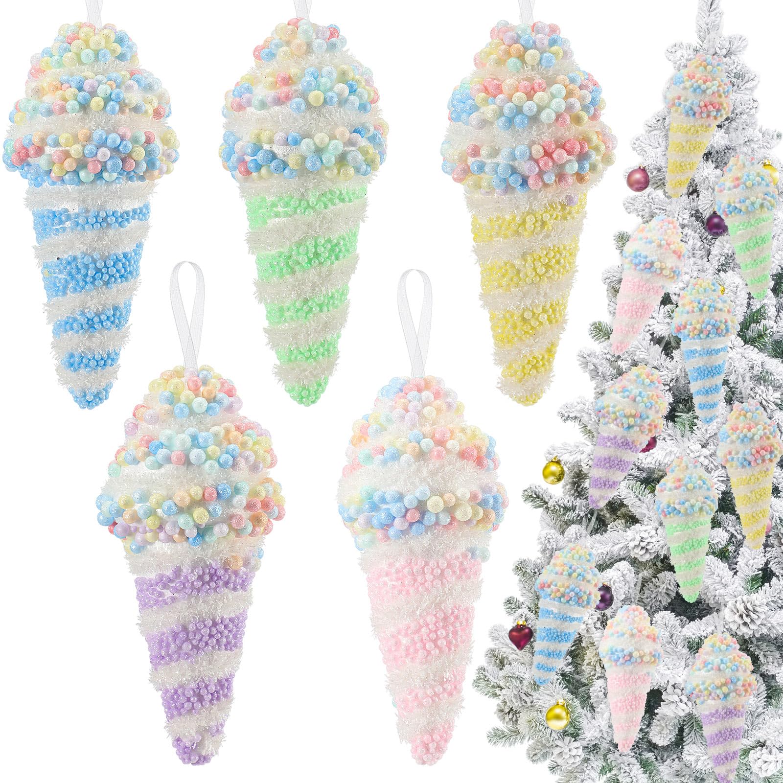 Sosation 10 Pcs Candy Christmas Tree Ornaments 2025 Pastel Christmas Tree Decoration 5.9 Inch Ice Cream Ornaments Pastel Color D