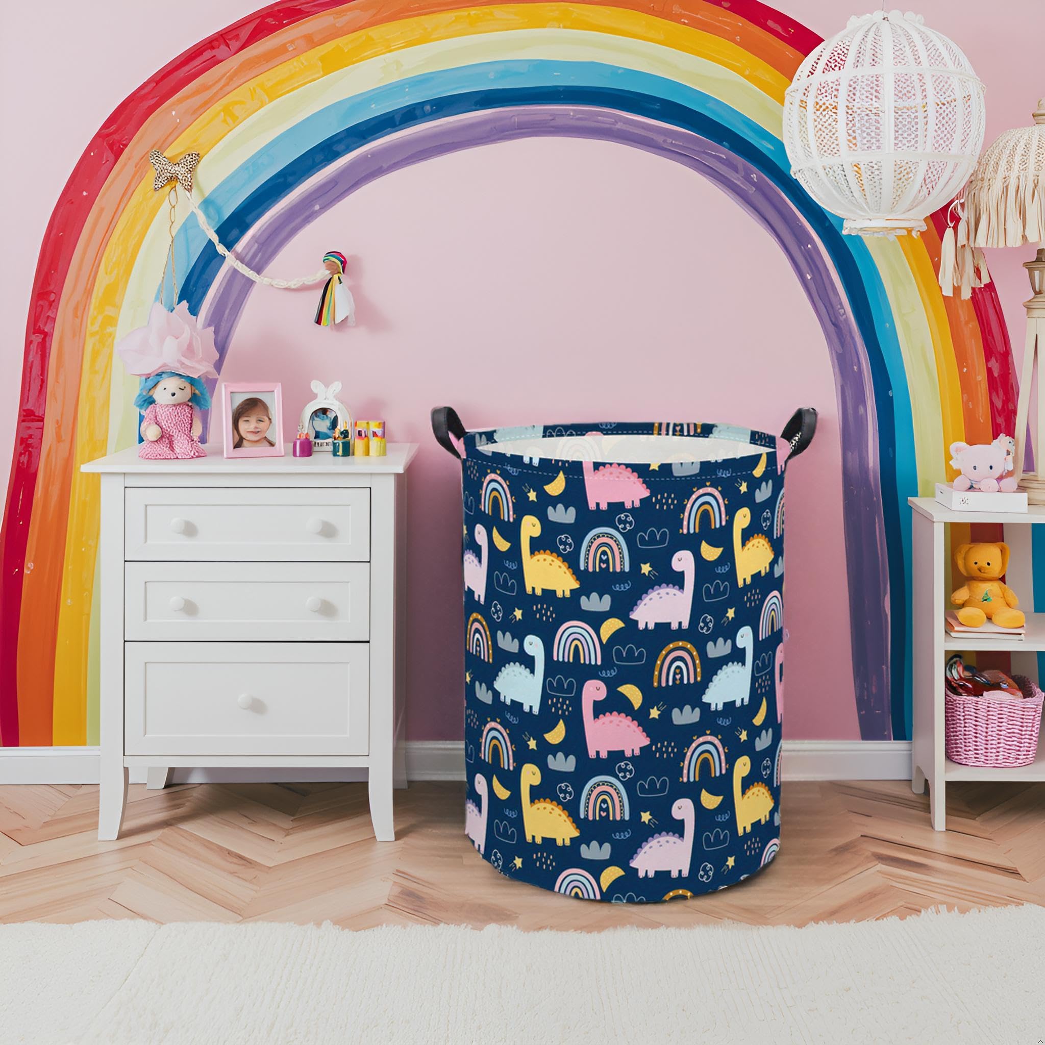 Tibaolover Dinosaur Kids Laundry Basket Baby Hamper Rainbow Toy Storage Bin For Boys Room Decor Baby Nursery Hamper Gift Baskets