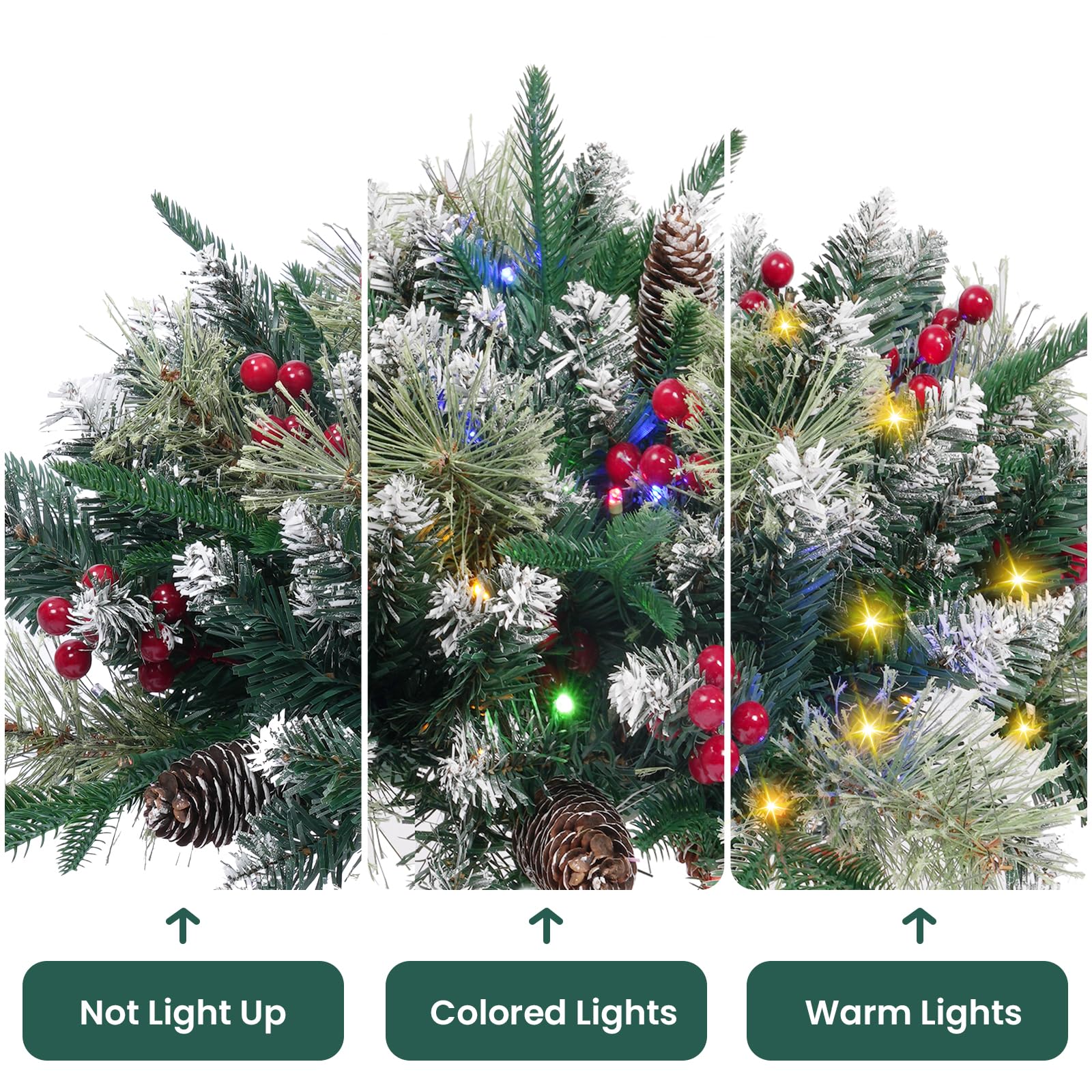 Christmas Planter Filler with Lights, Pre-Lit Faux Holiday Planters Battery Operated Christmas Pot Filler with Multi-Color LED L