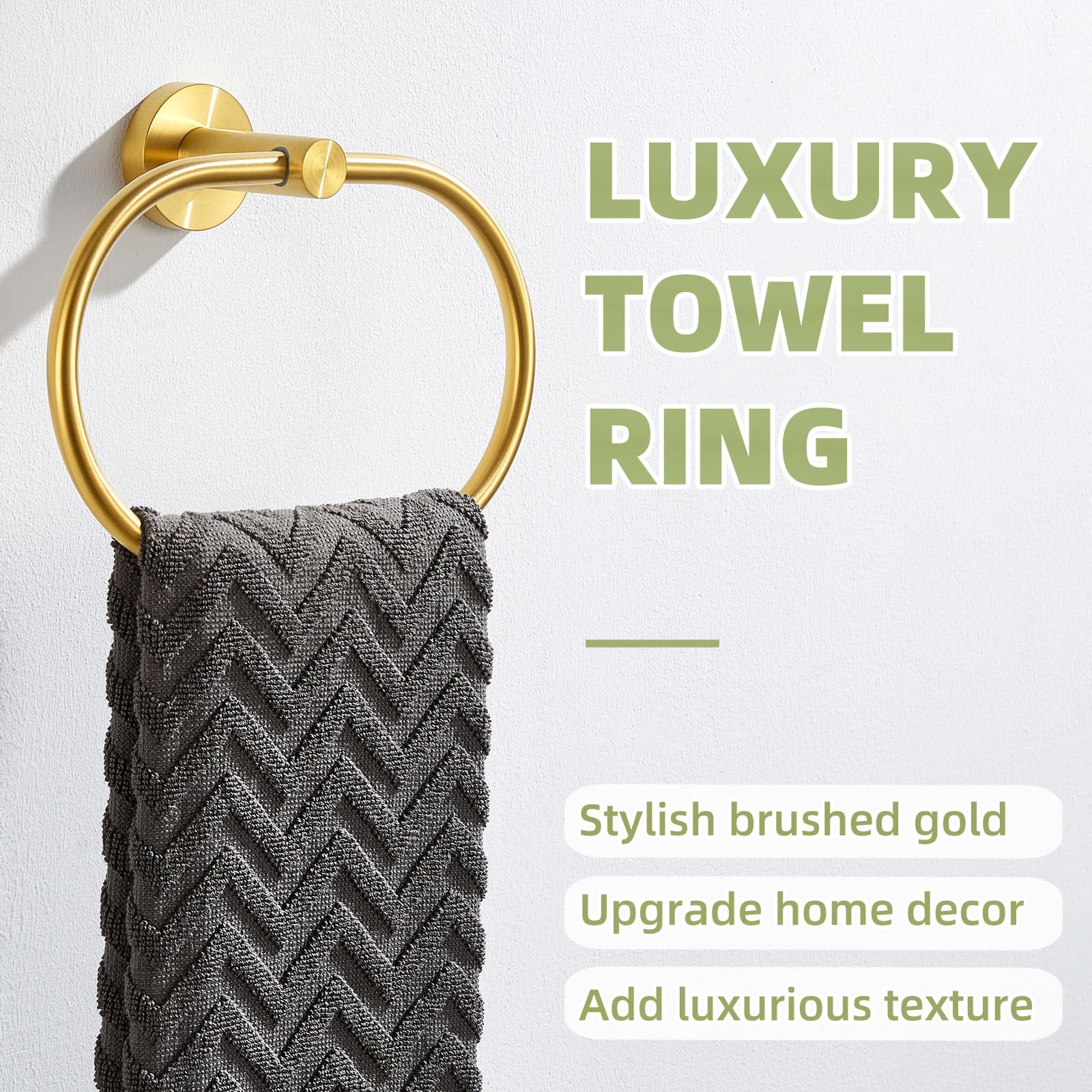 Bath Towel Ring Brushed Gold, Aplusee 304 Stainless Steel Swivel Hand Towel Holder Dry Rack Near The Sink, Modern Bathroom Acces