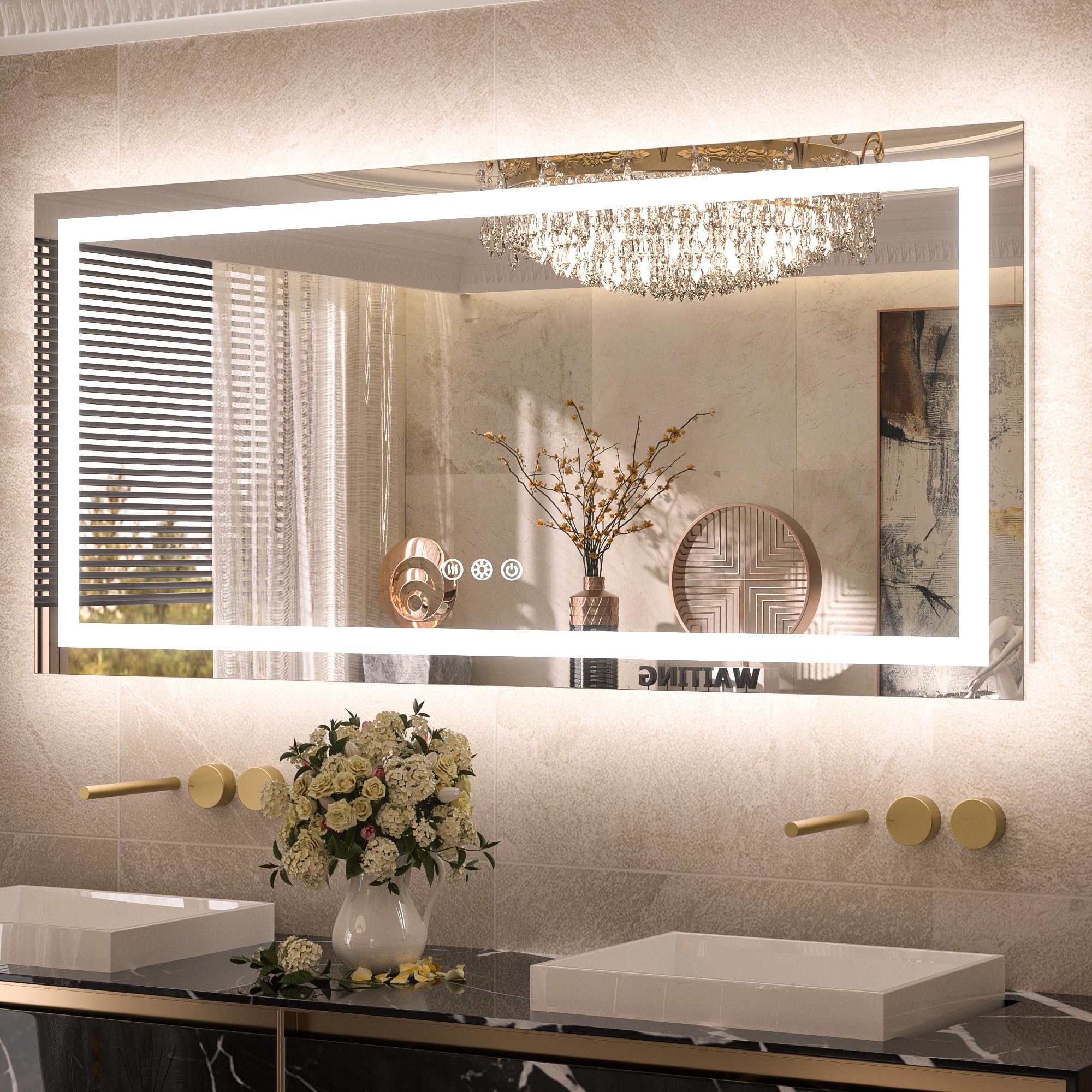 TETOTE LED Vanity Mirror 48 x 24 Lighted Bathroom Mirror Dimmable & Anti-Fog Function Makeup Mirror with Lights Bedroom LED Mirr