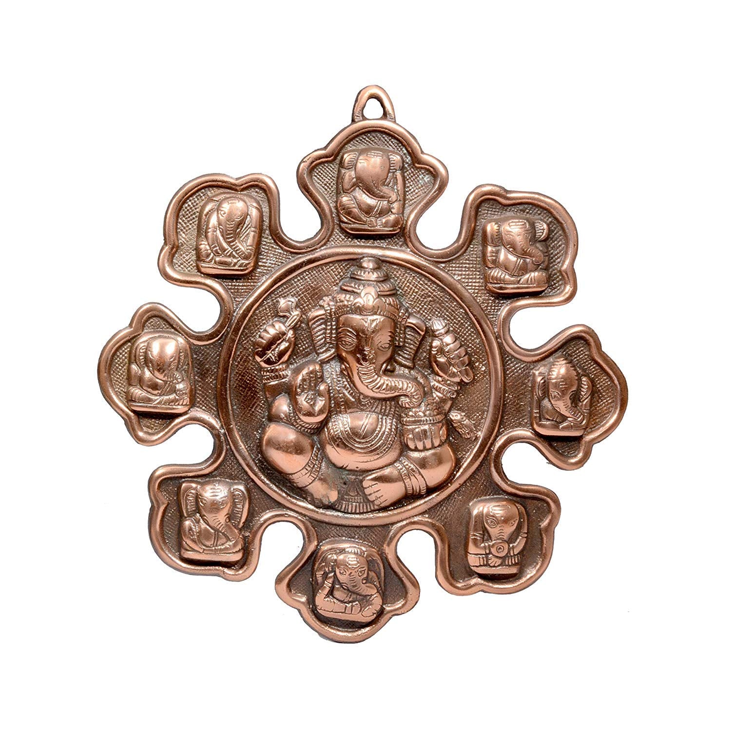 Aona Metal 9 Mukhi Hindu Lord Ganesha Religious Wall Hanging (Bronze, Standard)