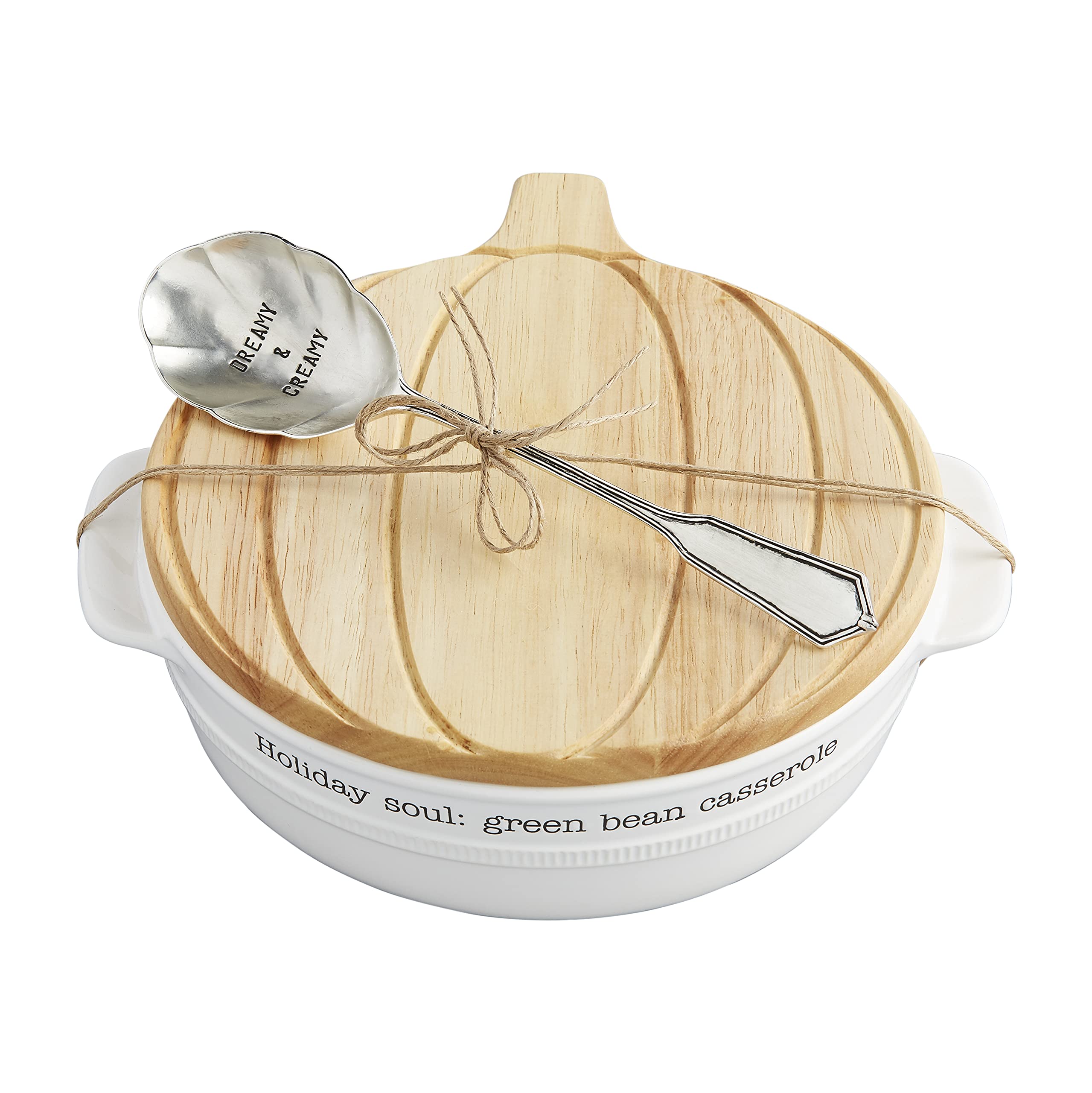 Mud Pie, White, Green Bean Casserole Pumpkin Baker Set, 9'' X 10.5'', Dish 9'' X 10 1/2''  Spoon 9''