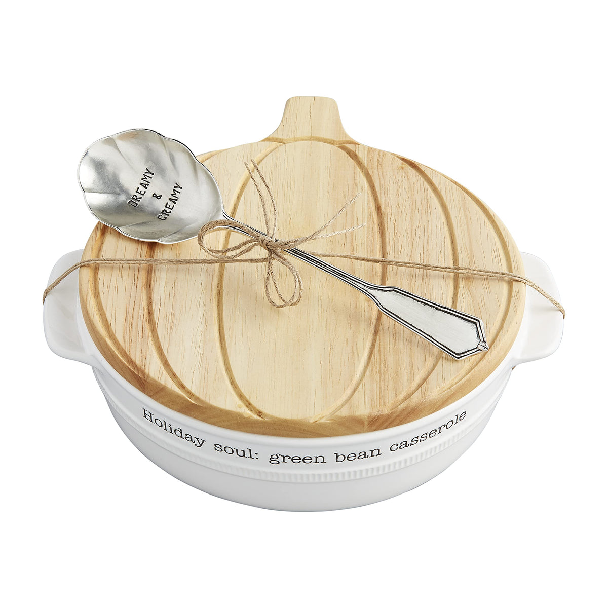 Mud Pie, White, Green Bean Casserole Pumpkin Baker Set, 9'' X 10.5'', Dish 9'' X 10 1/2''  Spoon 9''