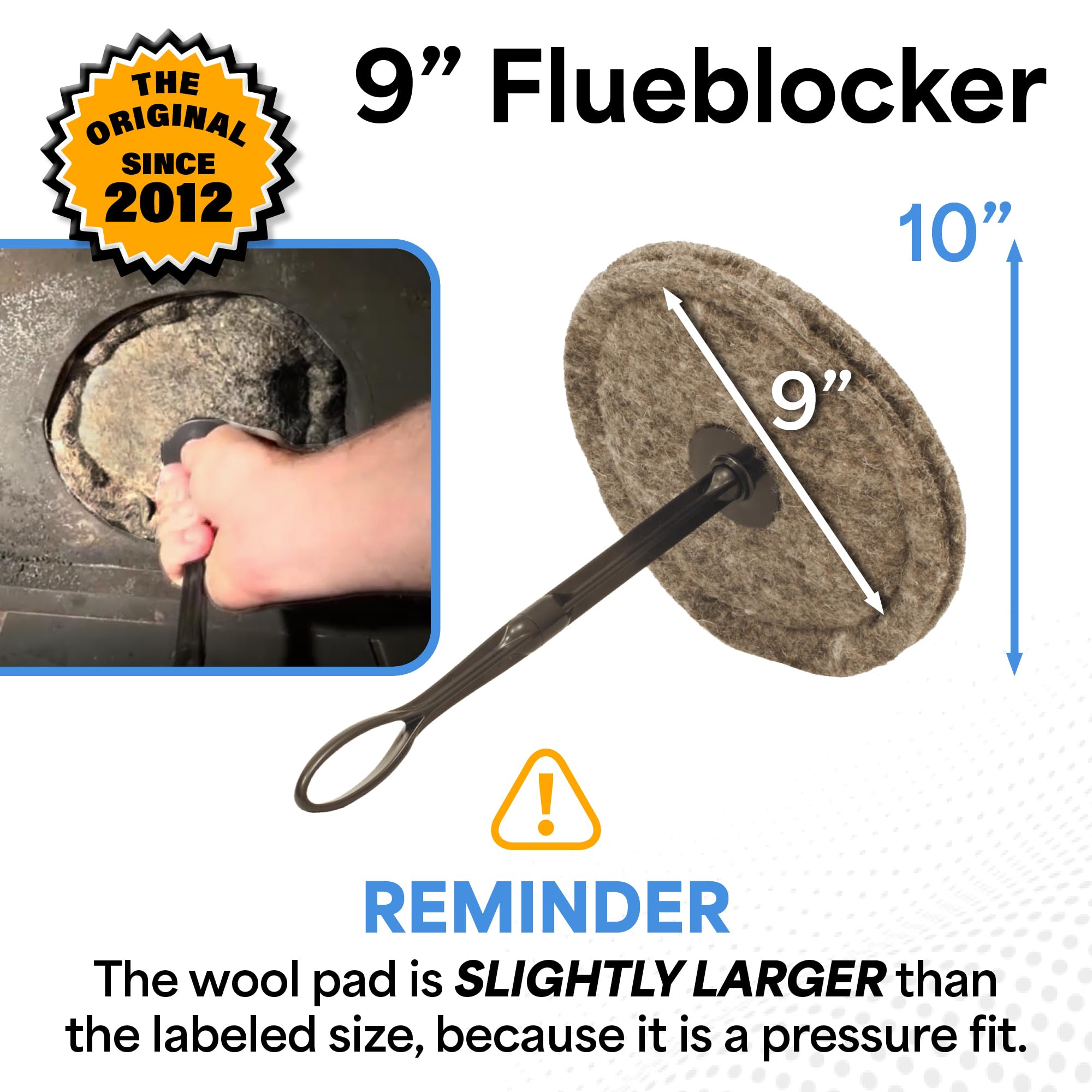 Flueblocker to Plug a 8'' or 9'' Round Chimney Flue - Chimney Sheep Wool Wood Stove & Fireplace Draft Stopper Plug Excluder - Save Energy Block Smell & Debris - Better Than Inflatable Pillow Balloon