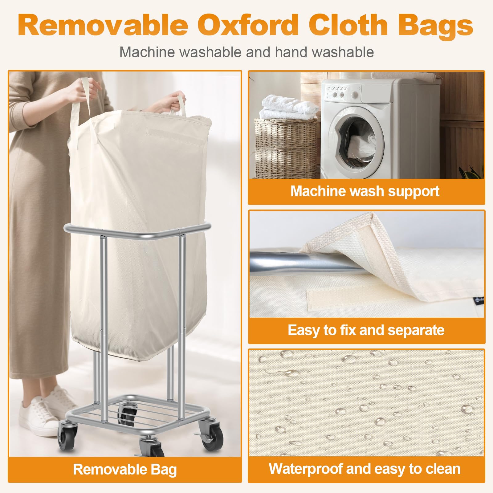 Hodonas Laundry Basket With Wheels, 115L Rolling Laundry Hamper Large Dirty Clothes Hamper Cart With Steel Frame And Removable B