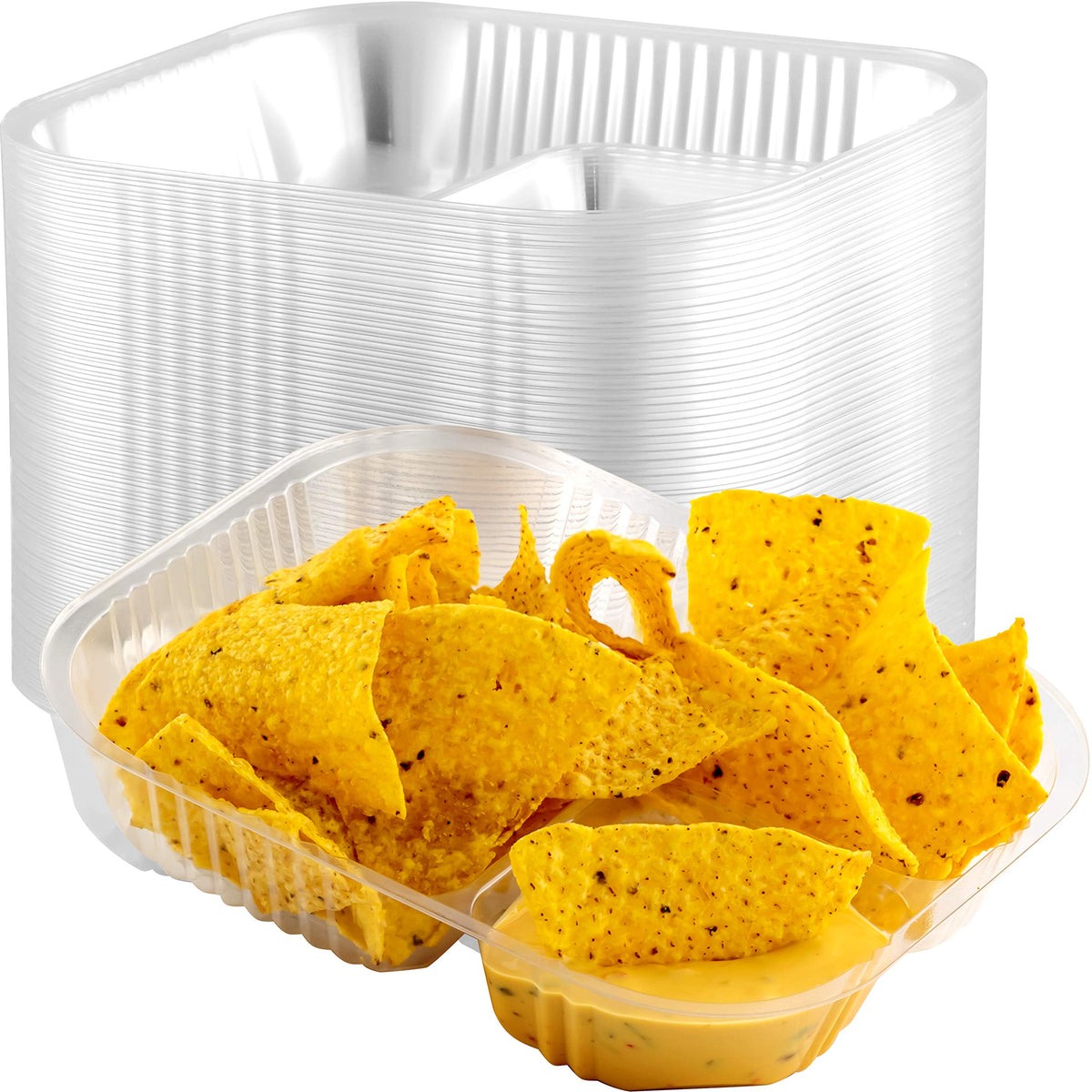 Anti-Spill, Large 6X8 Inch Plastic Nacho Trays 25 Pack. Reusable 2 Compartment Boats Great For Dips, Snacks, Fair Foods. Portabl
