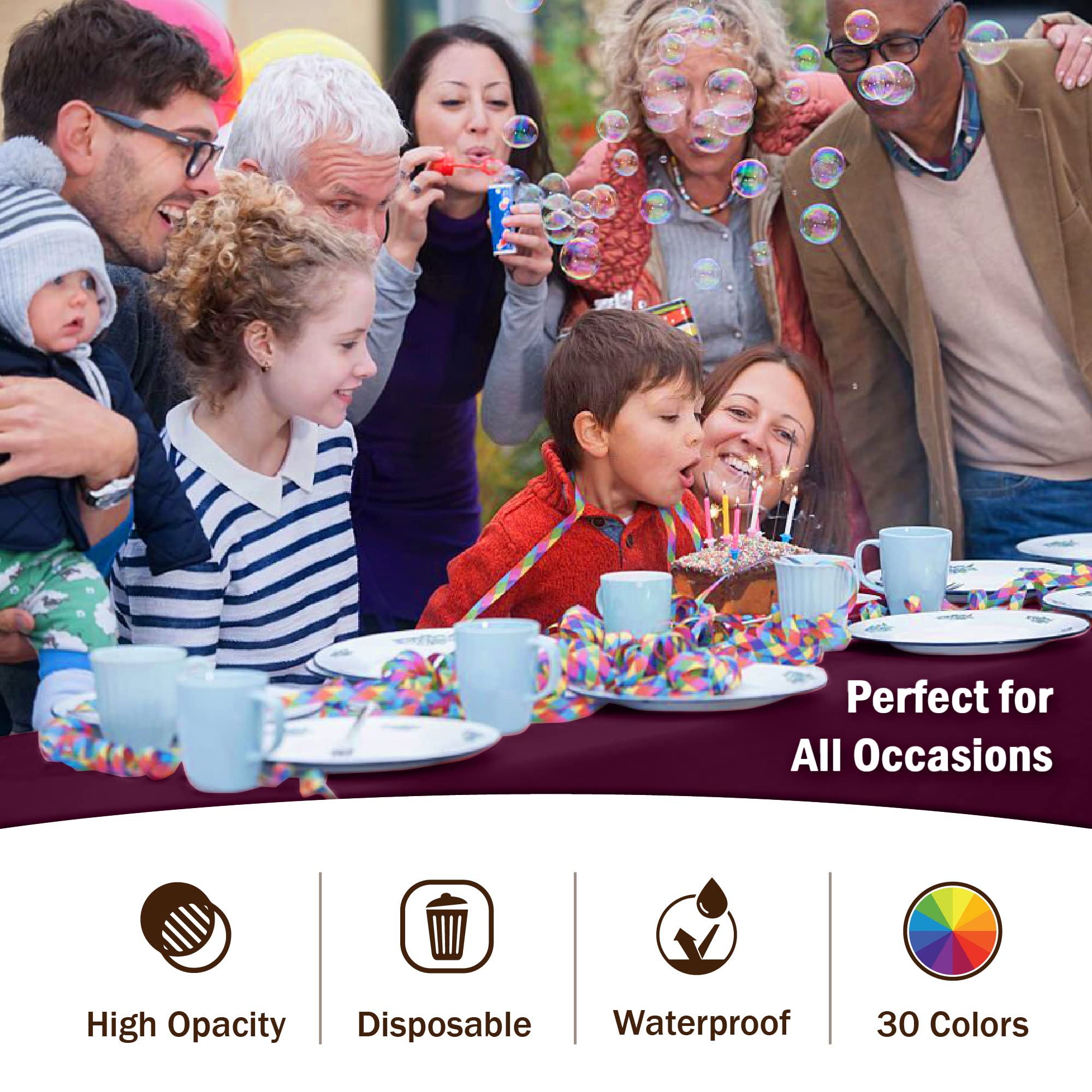Exquisite 6-Pack Premium Plastic Tablecloth 54In. X 108In. Rectangle Plastic Table Cover - Plum