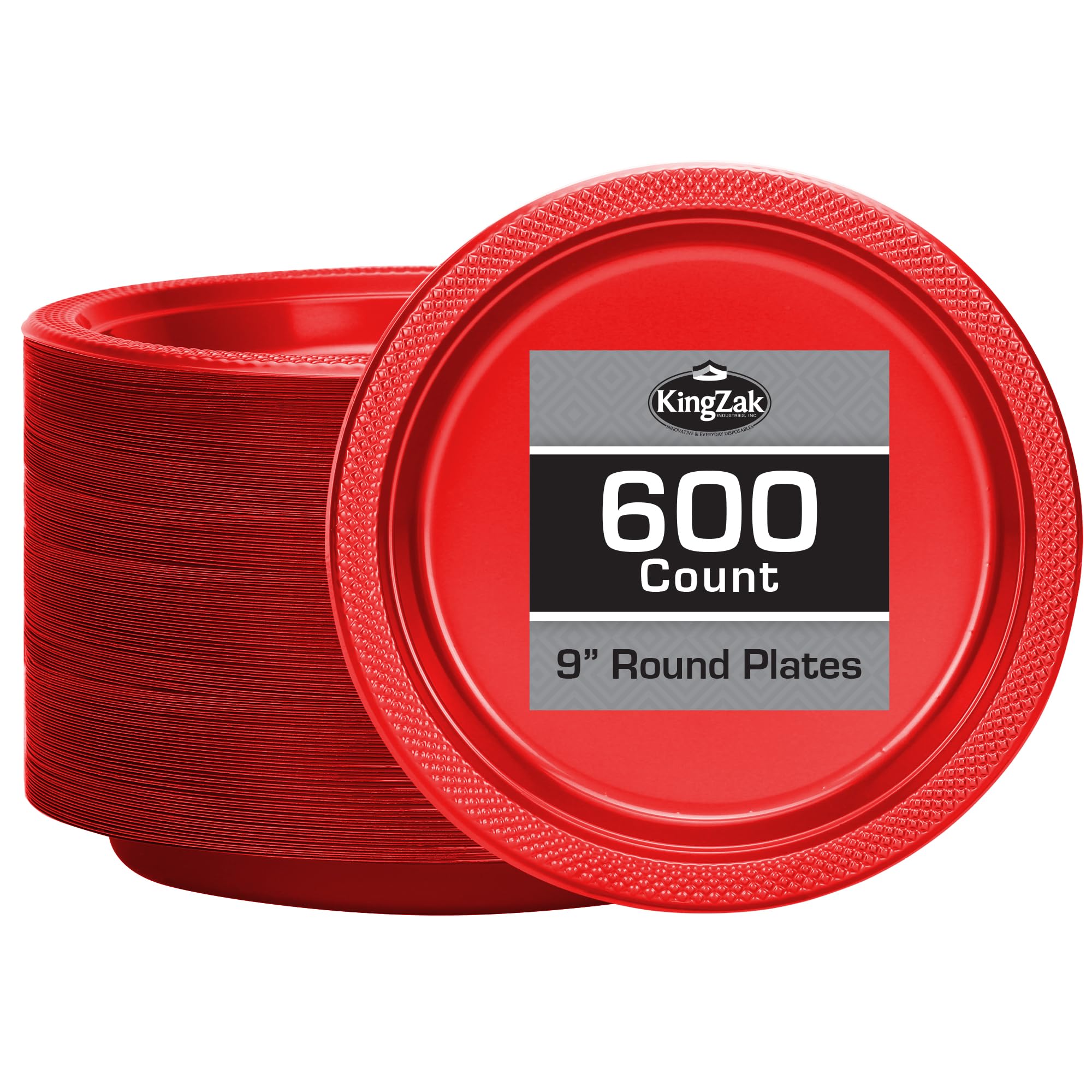 Hanna K. Signature Collection Red Plastic Plates 9 Inch - 600 Count - Plastic Solid Round Party Plates For Weddings, Bbqs, Birth