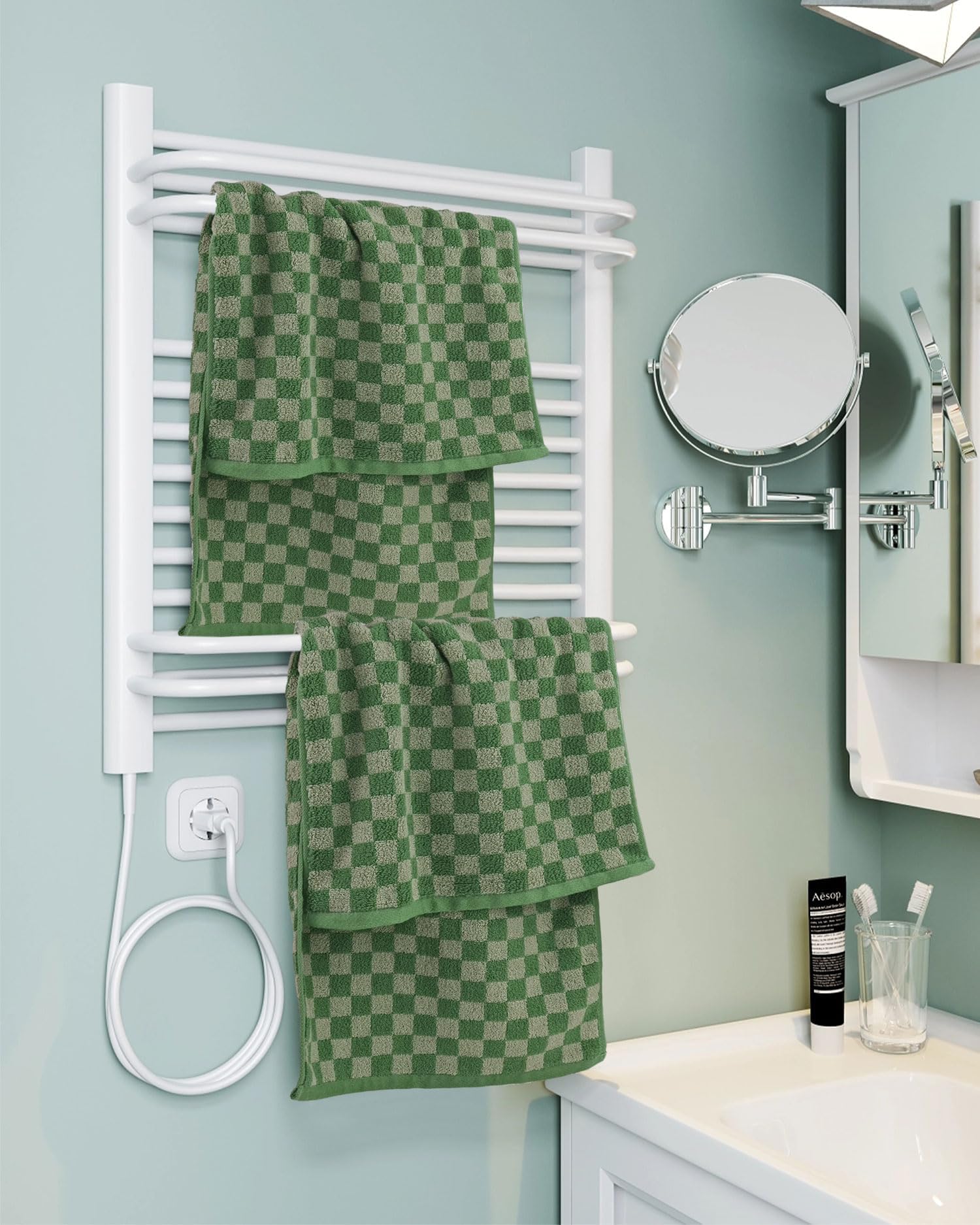 Jacquotha Soft Hand Towels 4 Pack, Green Checkered Face Towel Set For Bathroom Kitchen, Decorative Quick Dry Towel 13X29 Inches