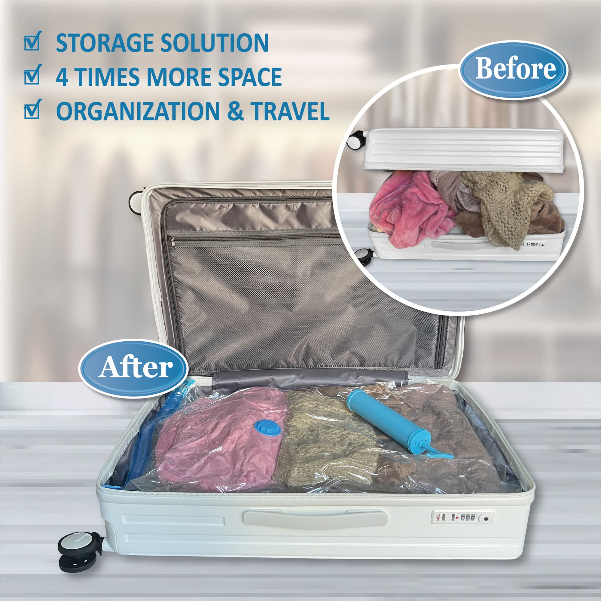 MattEasy Space Saver Vacuum Storage Bags  6 Pack Large Space Saver Bags with Pump  Storage Vacuum Sealed Bags for Clothes  Comforters  Blankets  Bedding (Large)