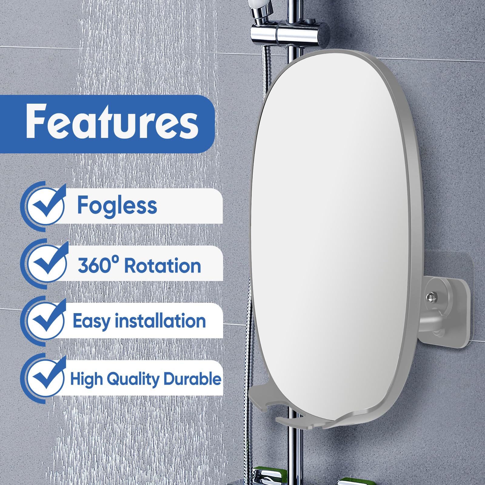 Cosmirror Shower Mirror Fogless For Shaving With Updated Adhesive,360 Rotation,Two Razor Holders No-Drilling Fogless Mirror For