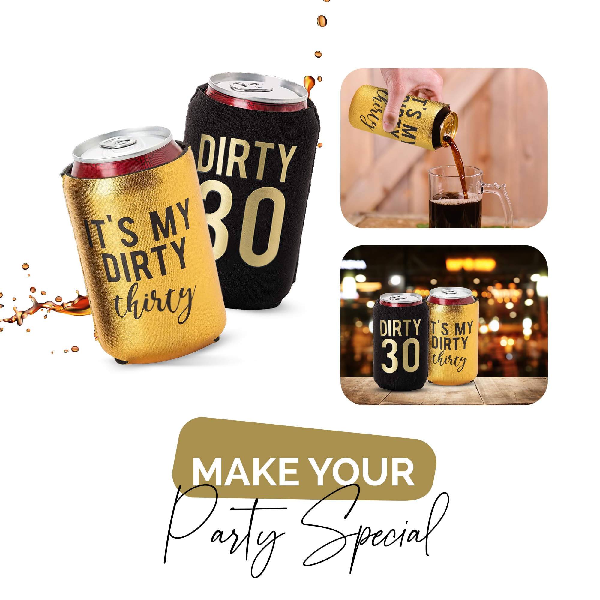 Dirty 30 Birthday Decorations For Her Or Him, 11 Dirty 30 Can Coolers And 1 Metallic Gold ''It'S My Dirty 30'' Cooler - Great Di
