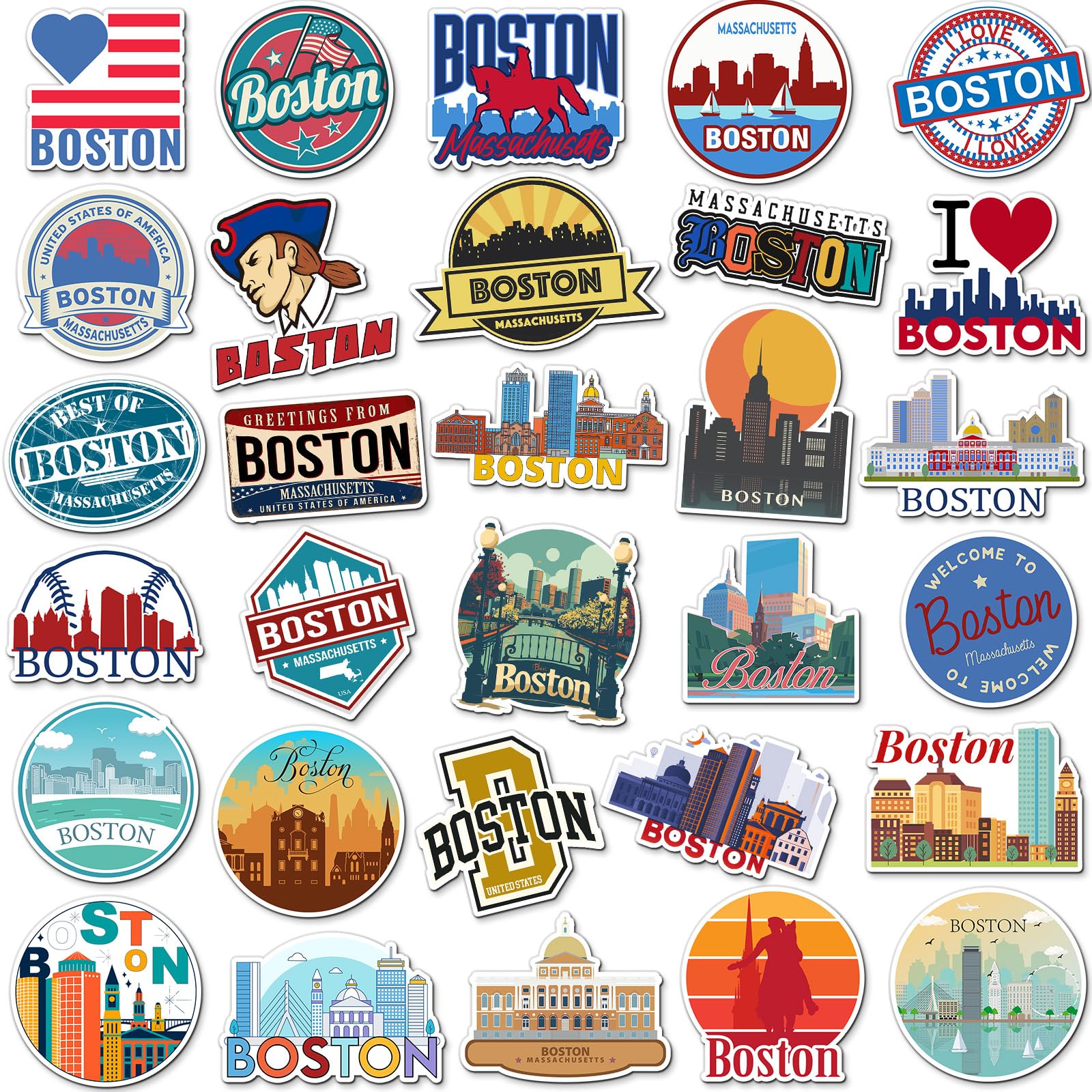Konohan 30 Pcs Boston Souvenirs Gifts Boston Magnet for Refrigerator City Magnetic Refrigerator Stickers for Home Decoration