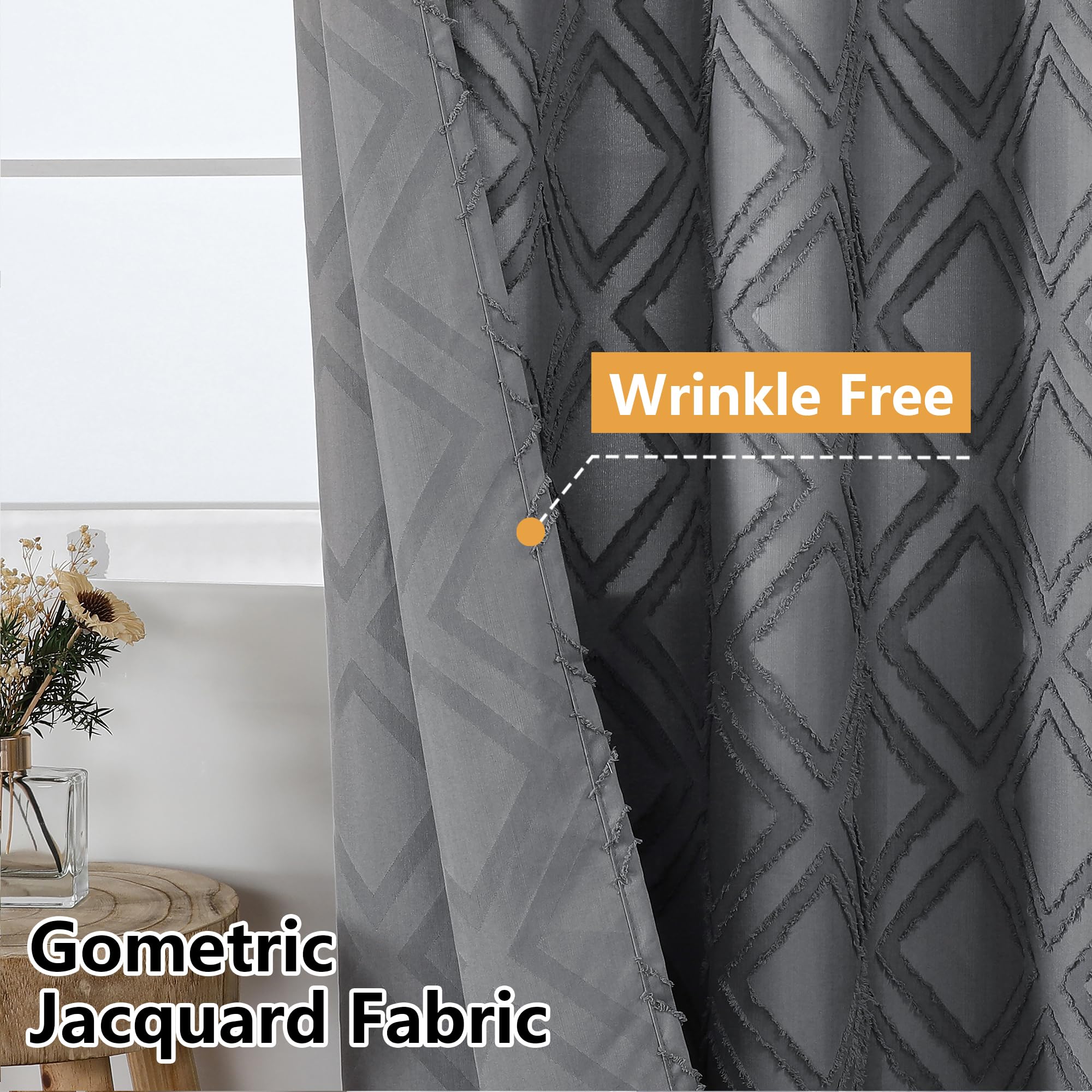 Owenie Solid Grey Fabric Shower Curtain For Bathroom, Farmhouse Boho Shower Curtain- Soft Cloth & Hotel Spa Quality, Machine Was