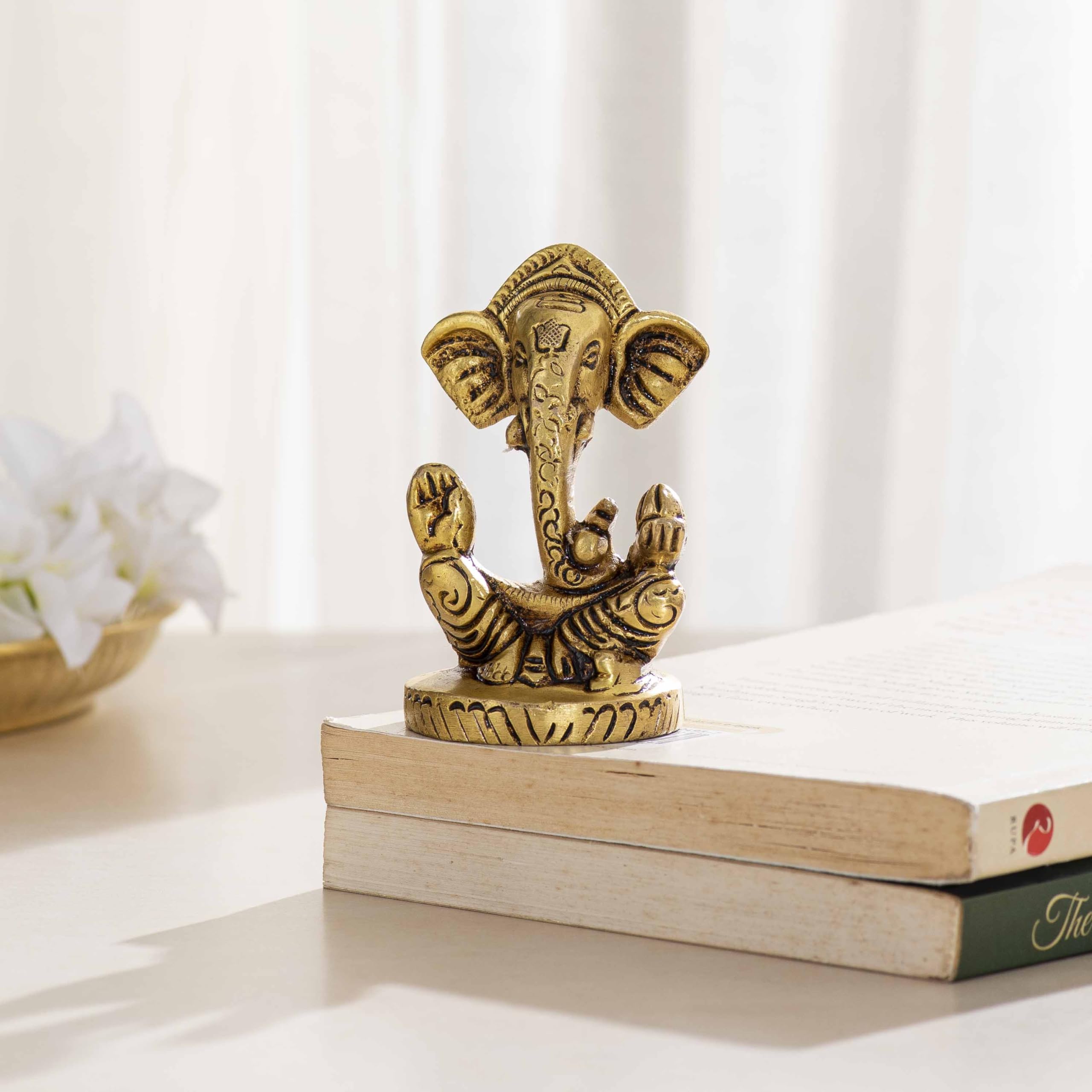 Darbar Craft 100% Pure Brass | Lord Ganesha Idol | Modern Ganesha Idol For Home And Office | Yellow Antique Finish