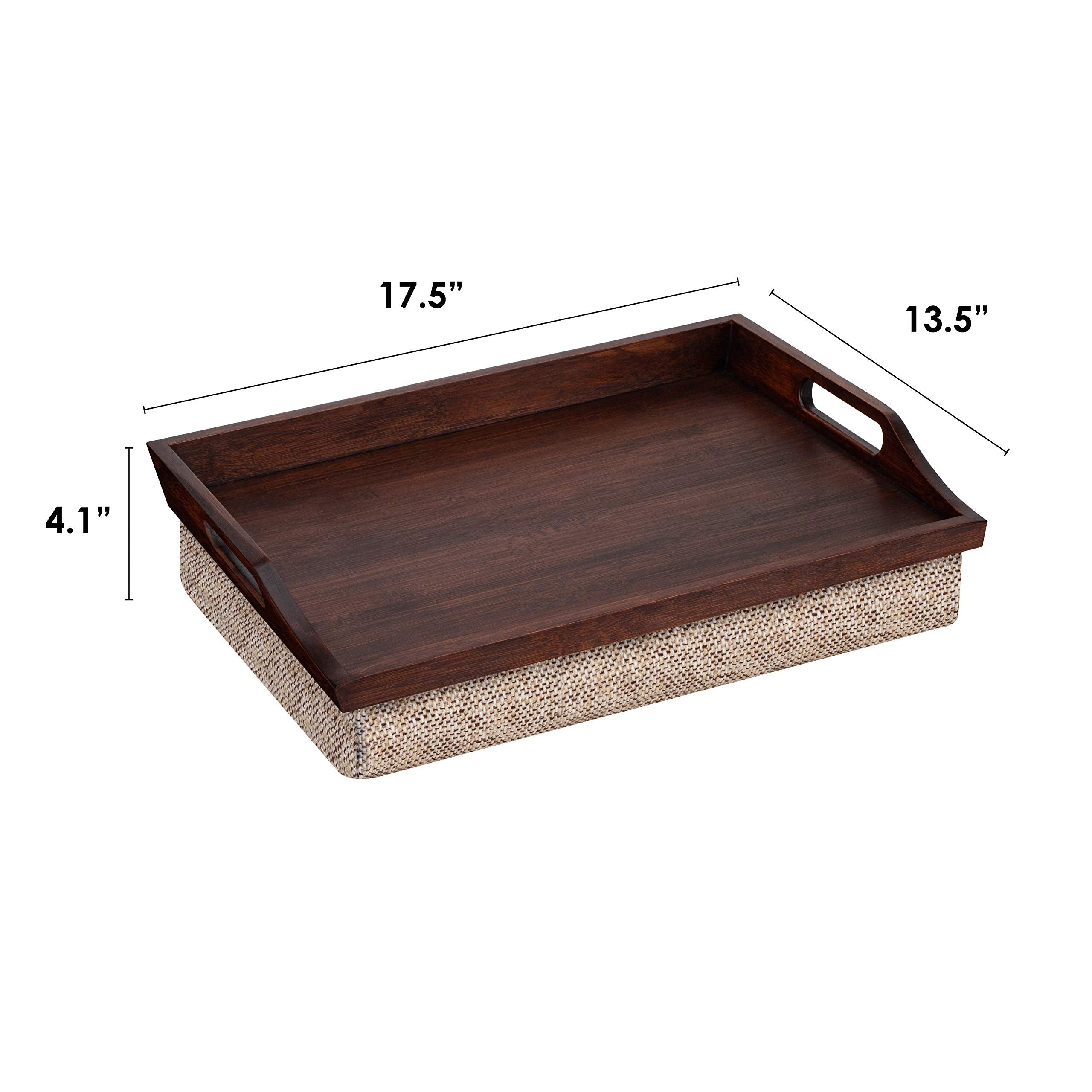 Rossie Home Bamboo Bed Tray Lap Desk With Detachable Cushion, Serving Tray - Java - Fits Up To 15.6 Inch Laptops - Style No. 761