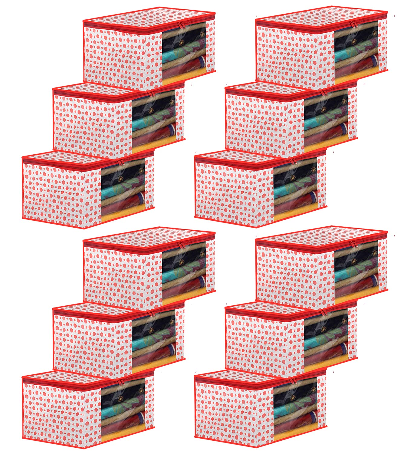 Kuber Industries Non Woven Fabric Saree Cover/Clothes Organizer|Polka Dots Design & Transparent Window|Zipper Closure With Folda