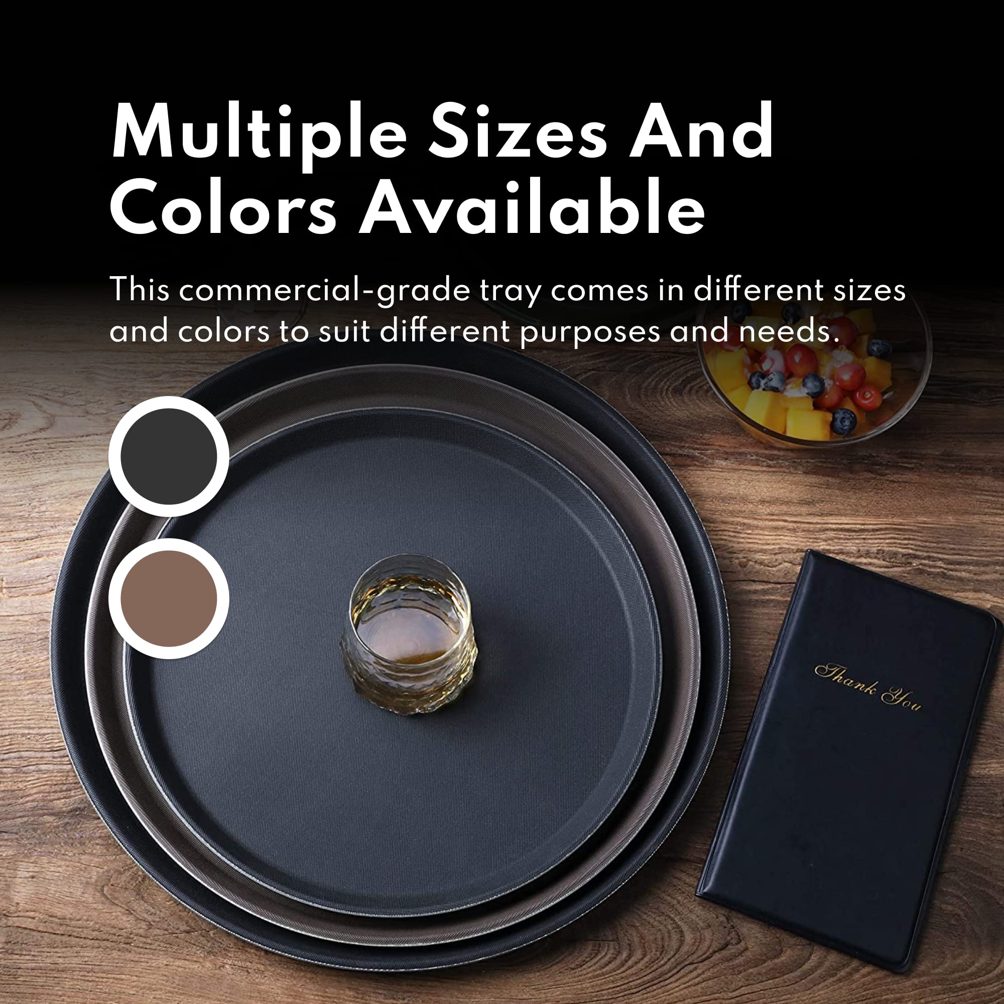 New Star Foodservice 25217 Restaurant Grade Non-Slip Tray, Plastic, Rubber Lined, Round (16-Inch, Black)