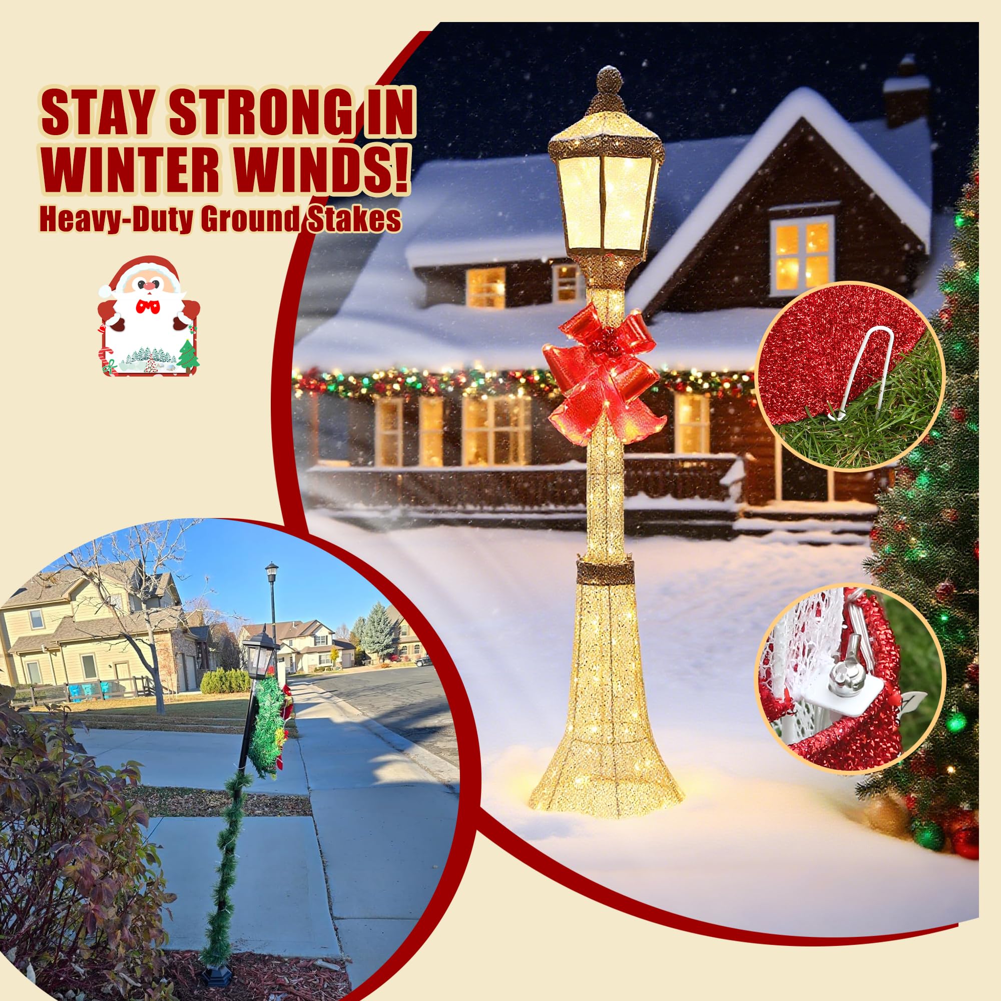 60-Inch Outdoor Christmas Decorations Outdoor Lighted Lamp Post 3D Lamppost LED Lighted Post Christmas Decoration with 128 LED L