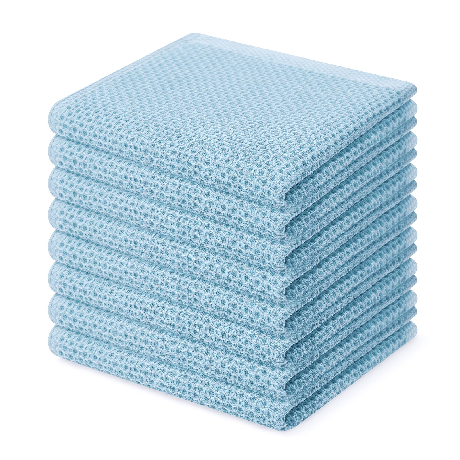 Homaxy 100% Cotton Waffle Weave Kitchen Dish Cloths, Ultra Soft Absorbent Quick Drying Dish Towels, 12 x 12 Inches, 8-Pack, Sky 