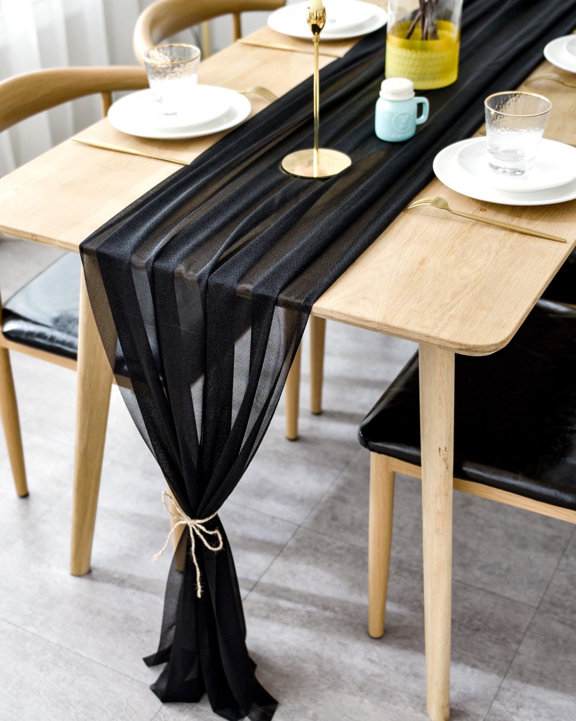 Boxan Gorgeous Black Silky Sheer Table Runner 30X120 Inch For Romantic Wedding Decor, Chic Bridal & Baby Shower, Christmas Party
