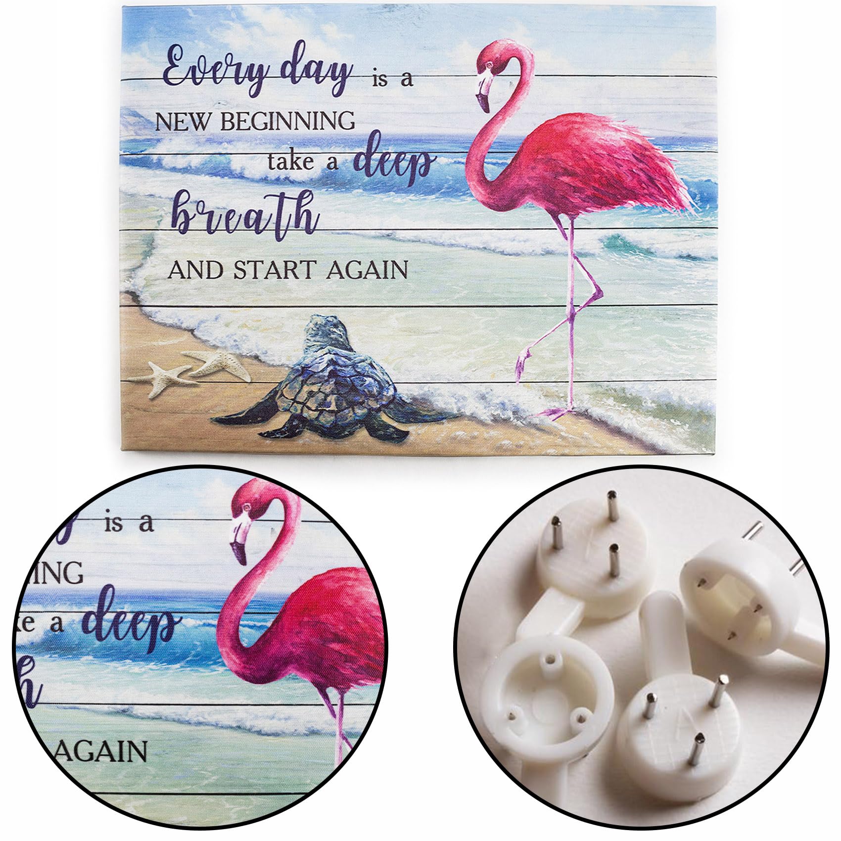 Lb Tropical Ocean Wall Art Pink Flamingo Sea Turtle Coastal Beach Framed Canvas Wall Art For Living Room Inspirational Farmhouse