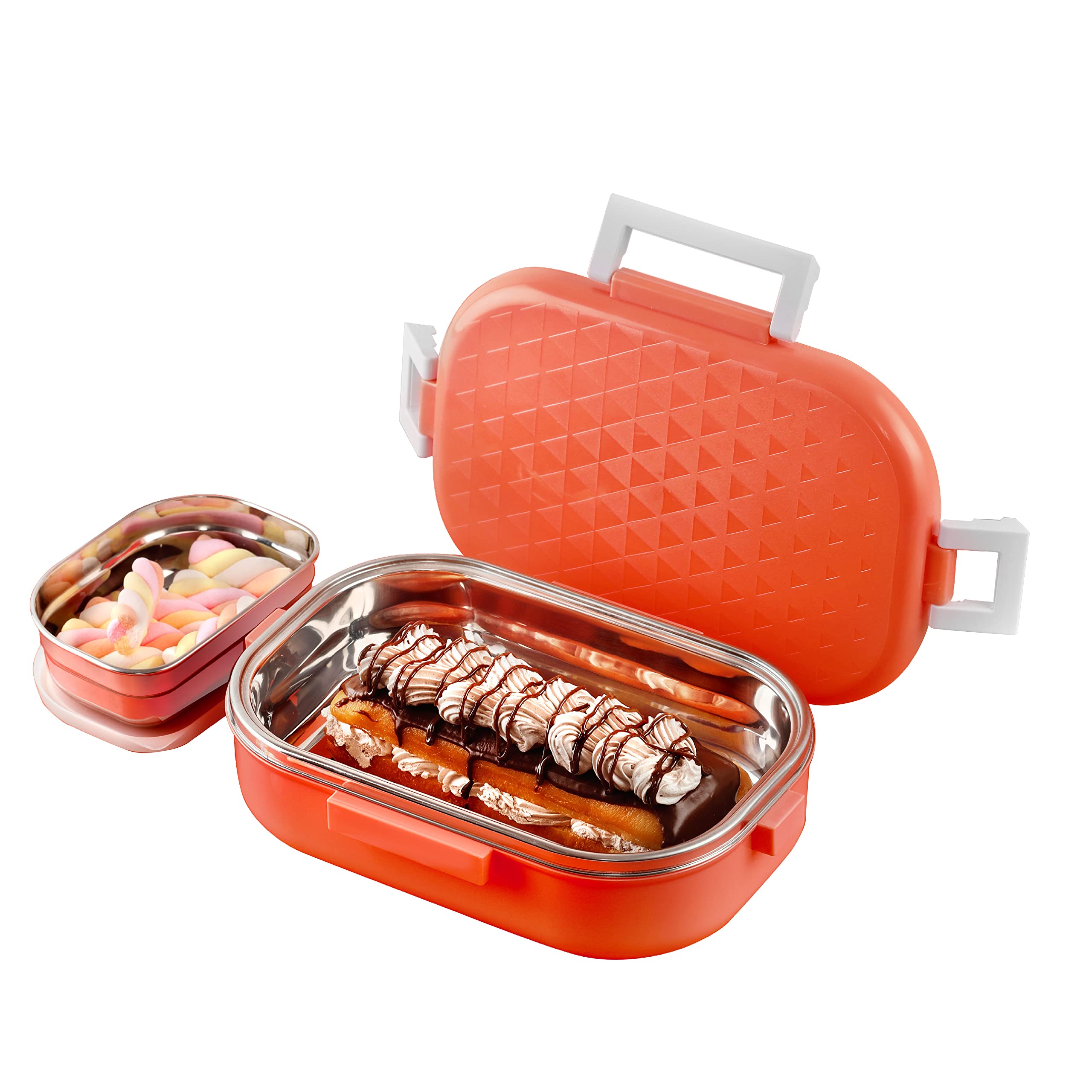 Cello Altro Neo Lunch Box, Neo Orange 700Ml, 2 Container Lunch Box For Kids | Steel Insulated Lunch Box With Veg Box | Leak-Proo