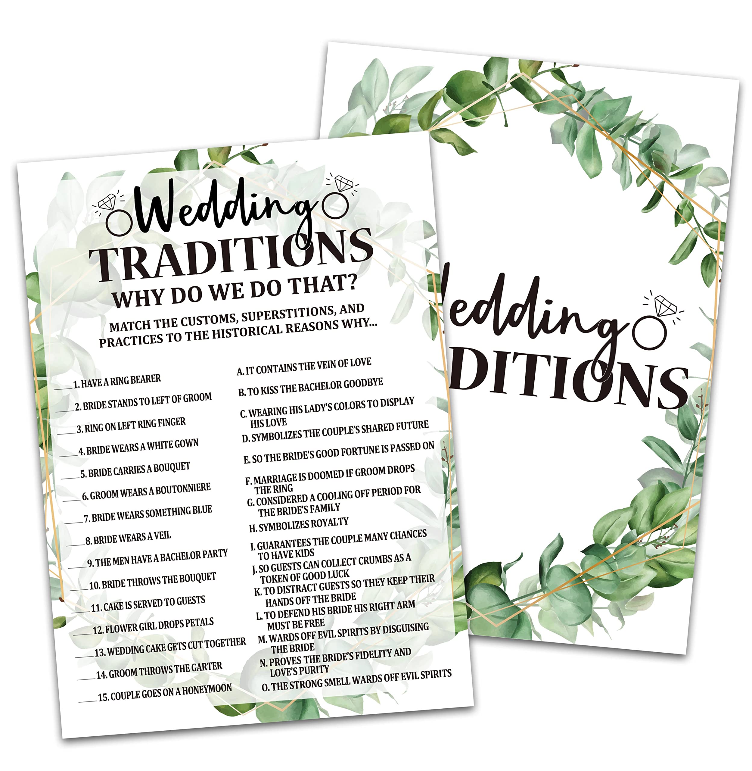 Bridal Shower Game Cards, Wedding Traditions Game, Tropical Jungle Theme Engagement Party Cards For Wedding, Set Of 30 Cards(Lea