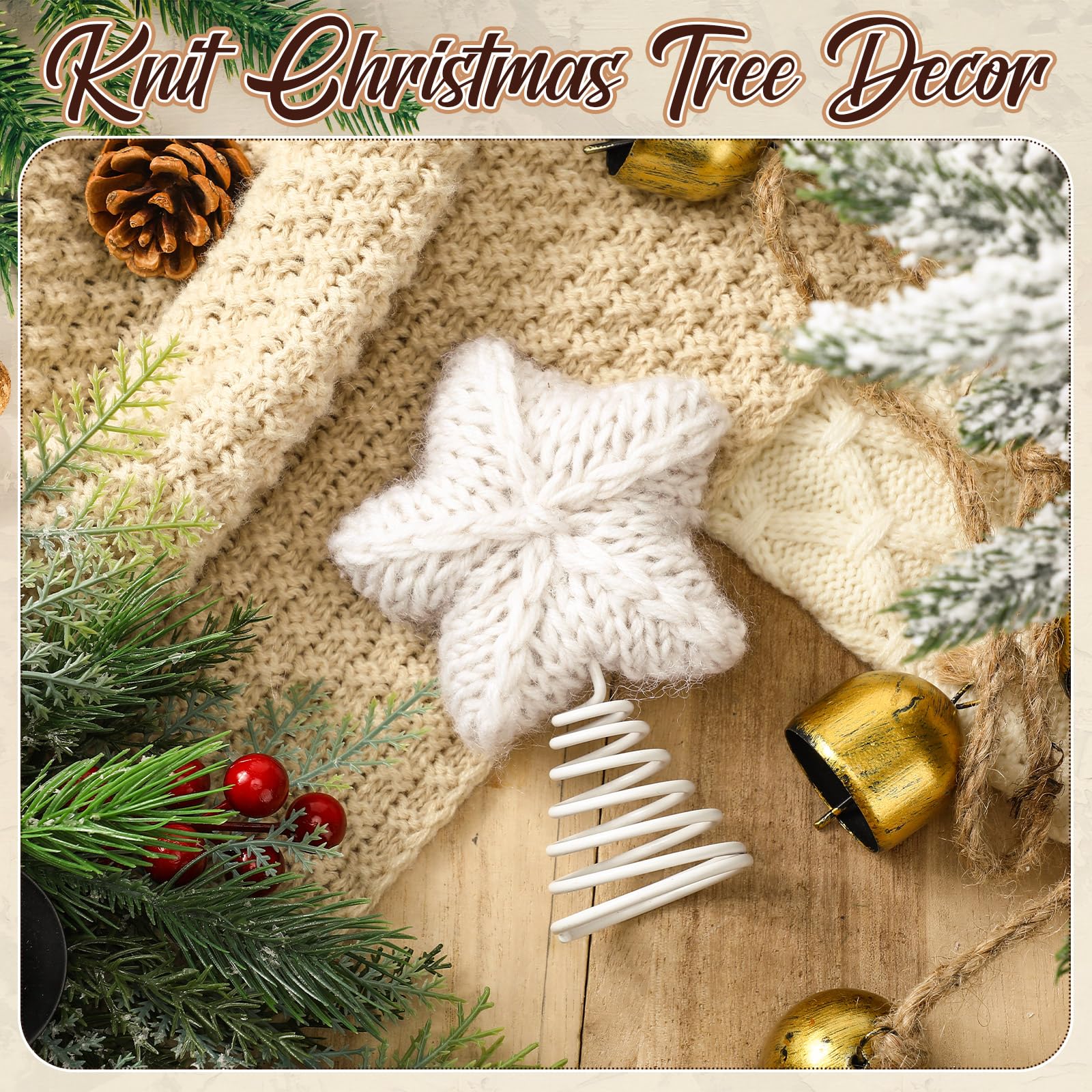 Gejoy Mini Christmas Knitted Star Tree Topper Rustic Natural Knitting Star 6 Inch Miniature Tree Topper for Christmas Home Decor
