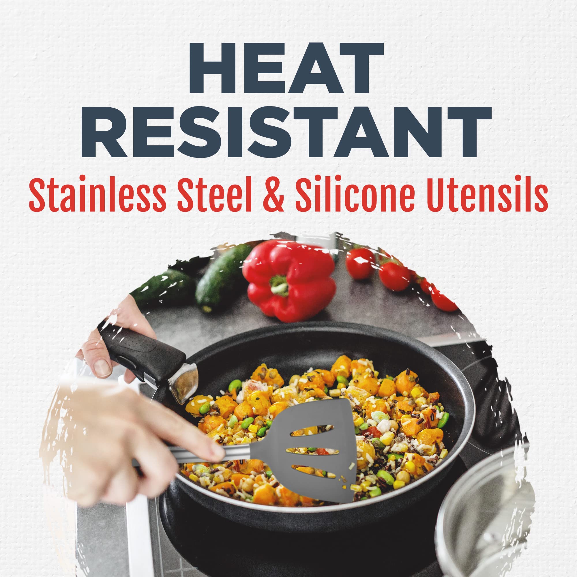 Culinary Couture 24-Piece Grey Stainless Steel & Silicone Cooking Utensil Set  Heat-Resistant Cooking Utensils  Non-Scratching Kitchen Cooking Utensils  Includes a Bonus Recipe E-Book