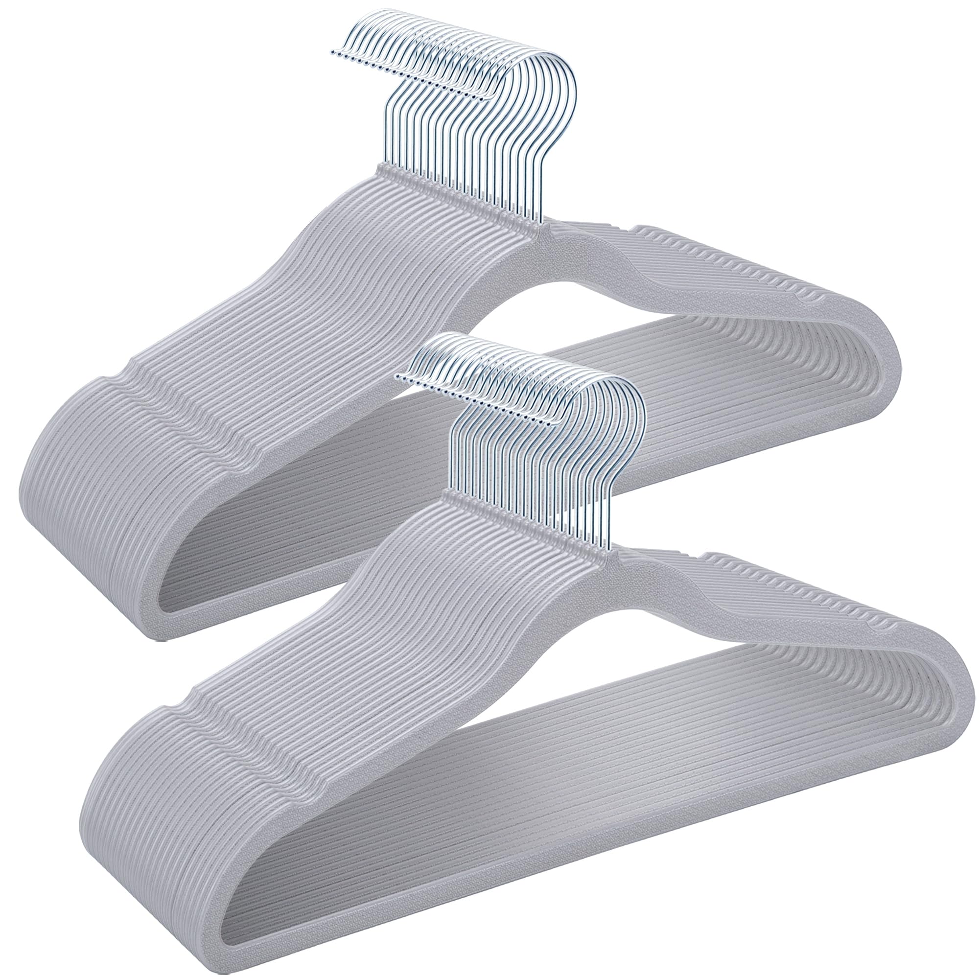 Plastic Coat Hangers 50 Pack - Space Saving Ultra Thin Non-Velvet Clothes Hangers With 360Rotating Hook - Heavy Duty Grey Pant H