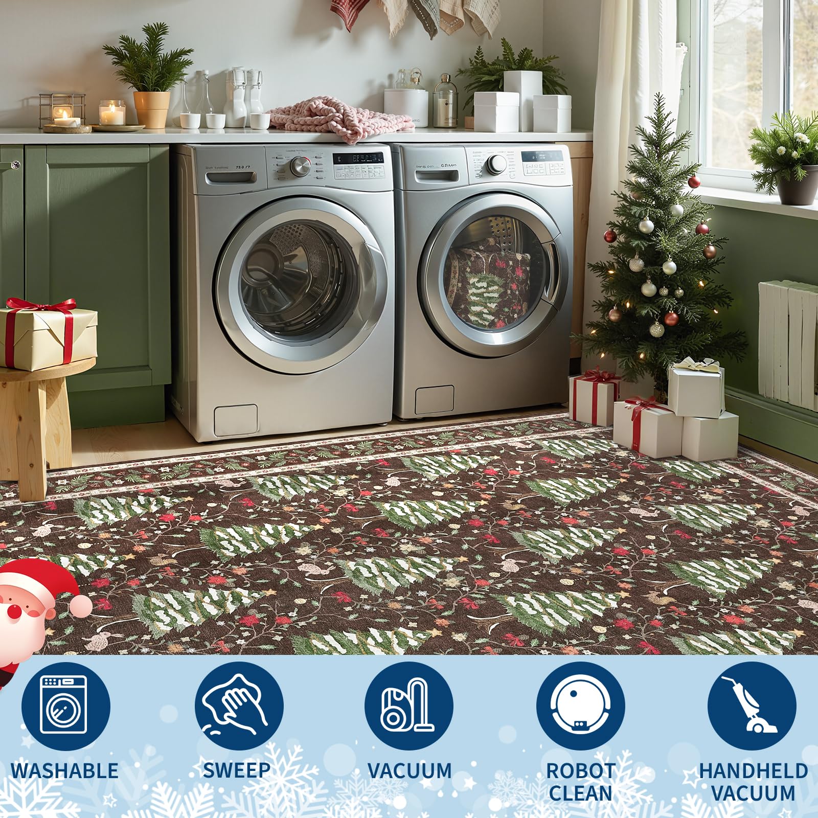 GarveeHome Christmas Area Rug 8x10 Washable Soft Stain Resistant for Living Room Bedroom Nursery Office Christmas Tree Animals P