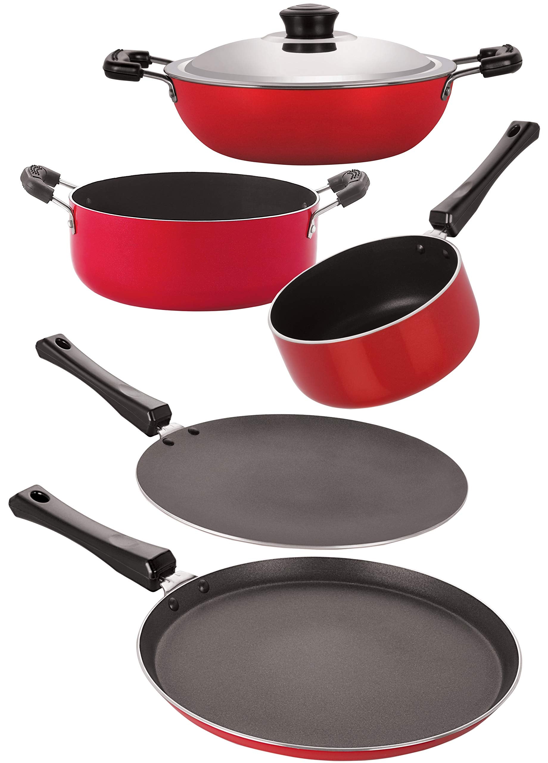Nirlon NonStick Flat Base Gas Compatible Kitchen Cooking Utencil Combo Set, 5 Piece