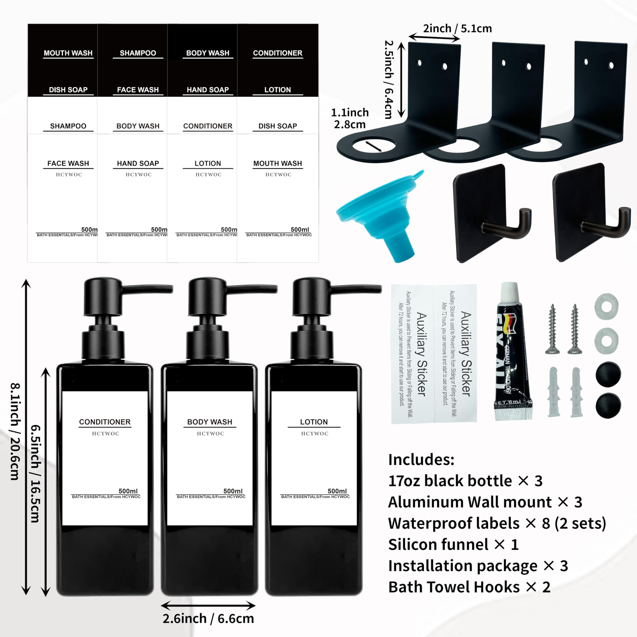 Hcywoc Shampoo Dispenser For Shower Wall, Shampoo And Conditioner Dispenser With 16 Waterproof Labels, No Drill Shower Soap Disp