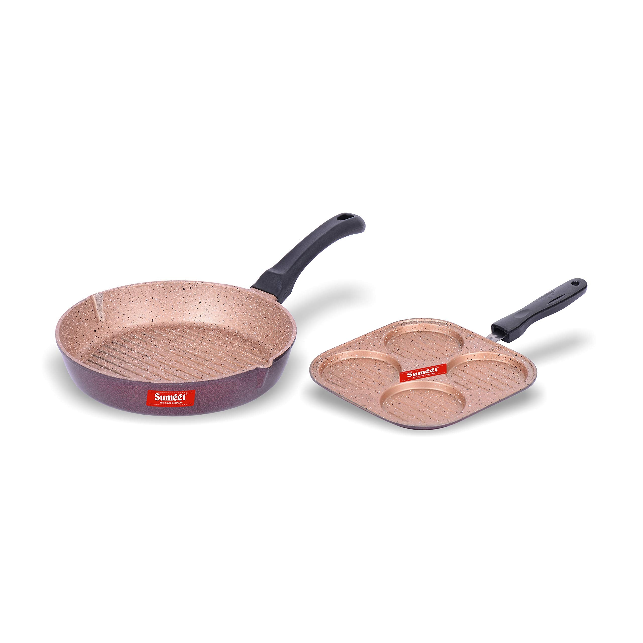 Sumeet Nonstick Granite Finish Unicorn 2Pc Combo Set (Mini Multi Snack Maker  4 Cavity  19.5Cm Dia + Round Grill Pan 25.5Cm Di
