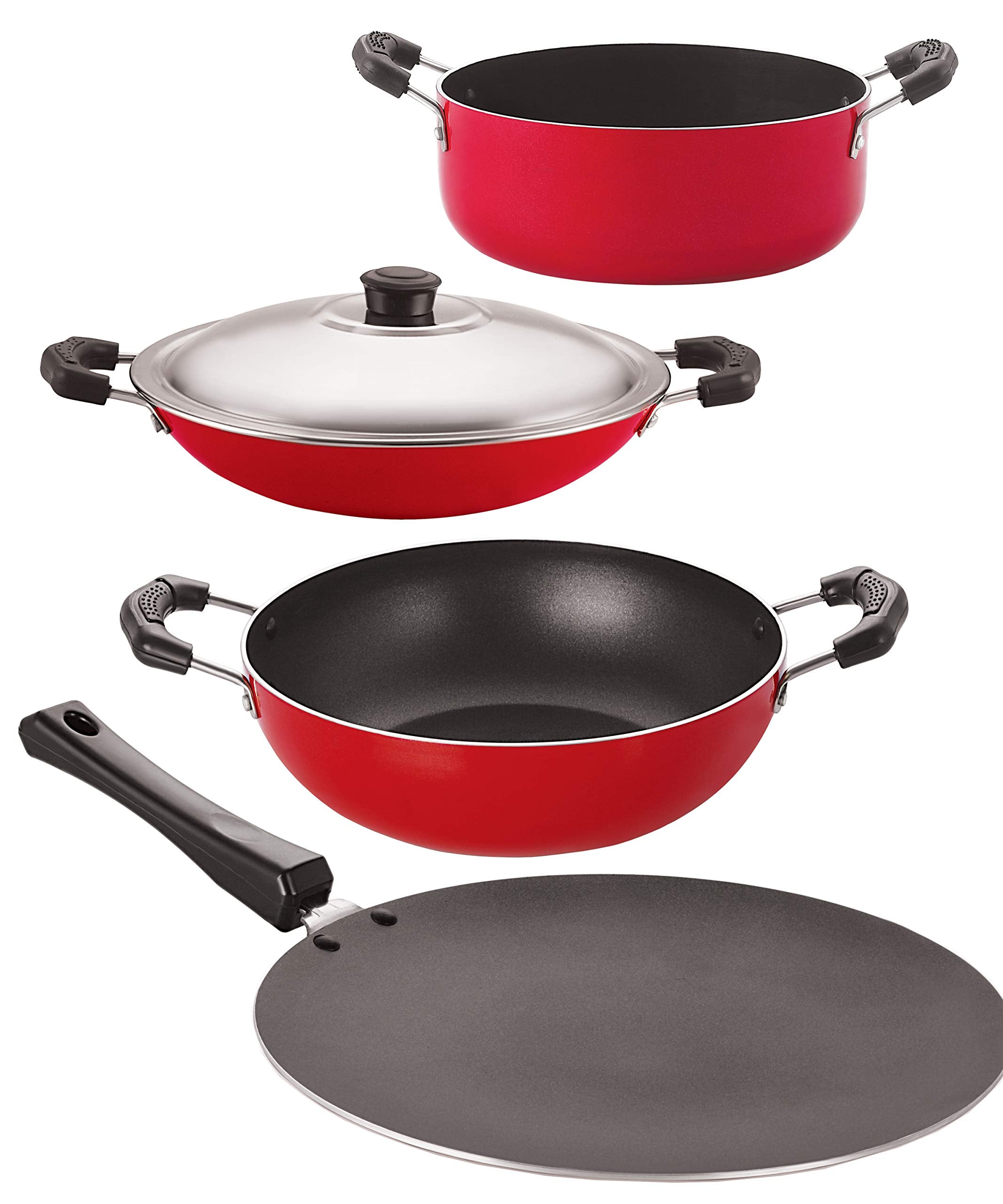 Nirlon 3 Layer Non Stick Aluminium 4 Piece Kitchen Best Cooking Red Utensil Set Offer