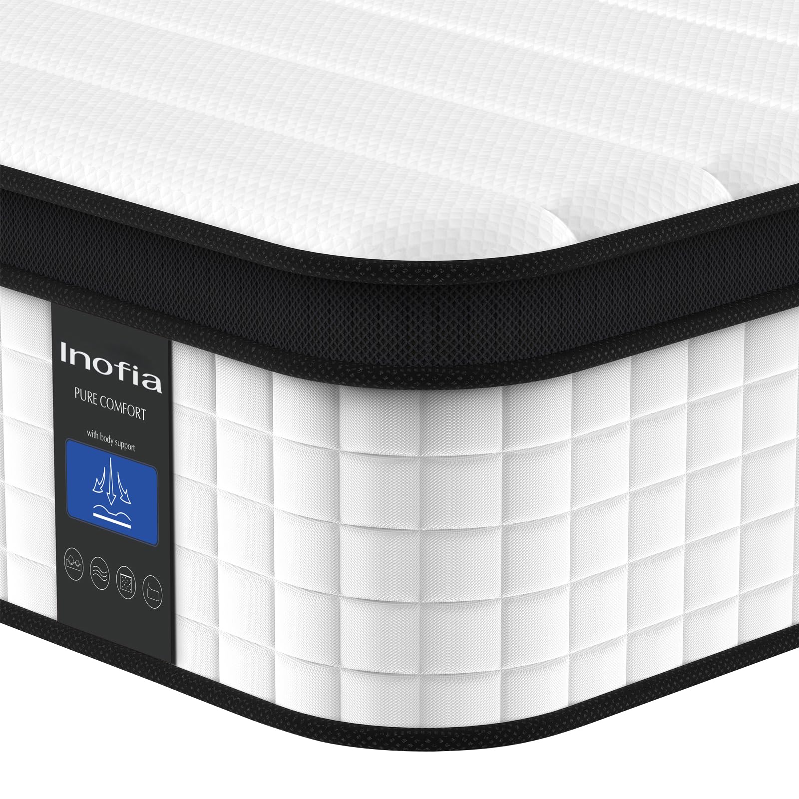 Inofia Twin XL Mattress  12 Inch Hybrid Innerspring Single Mattress in a Box  Cool Bed with Breathable Soft Knitted Fabric Cover