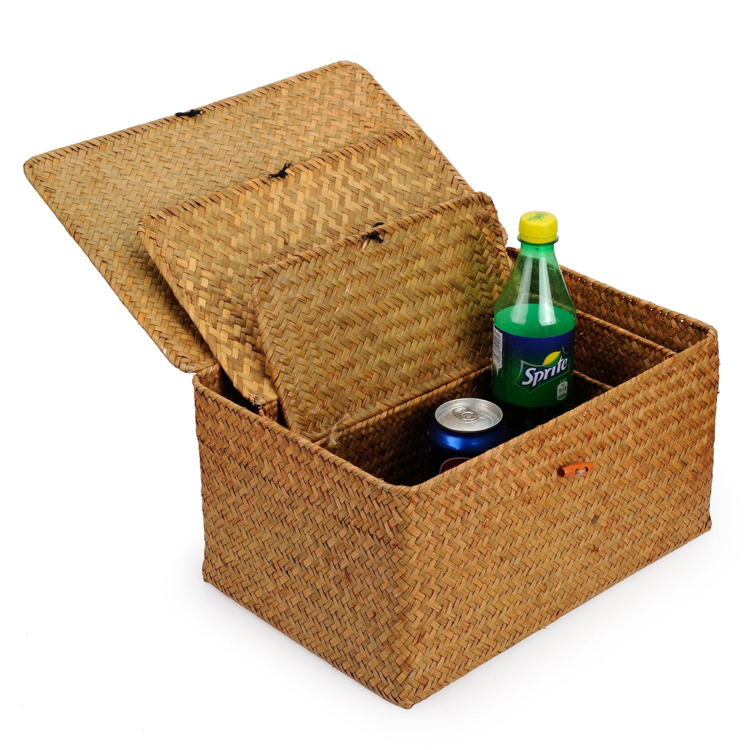 Dokot Woven Wicker Storage Bins With Lid, Seagrass Basket For Shelf Organizer, Extra Large, Set Of 3