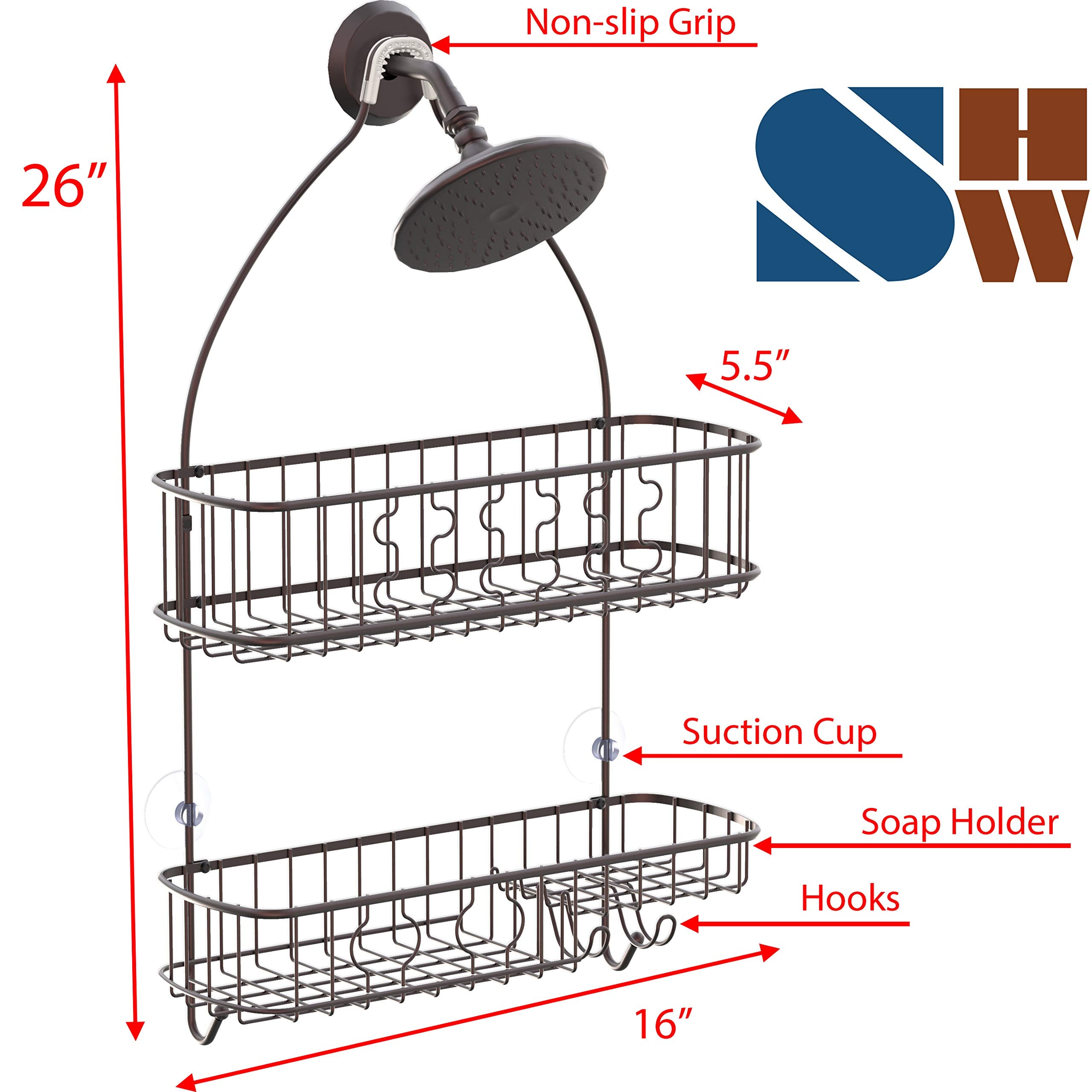 Simple Houseware Bathroom Hanging Shower Head Caddy Organizer, Bronze (26 X 16 X 5.5 Inches)