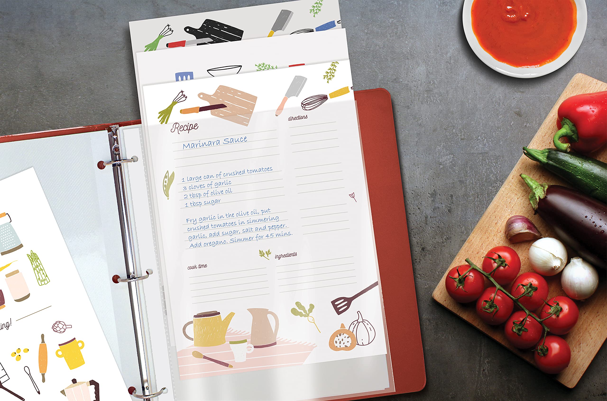 Recipe Sheet Protectors Full Page  8.5 x 11 inch  30 Pack  Heavyweight  Top Load  by Better Kitchen Products  Page Protector Binder Sheets  3-Hole Punched  for Recipe Binders  30 Pack